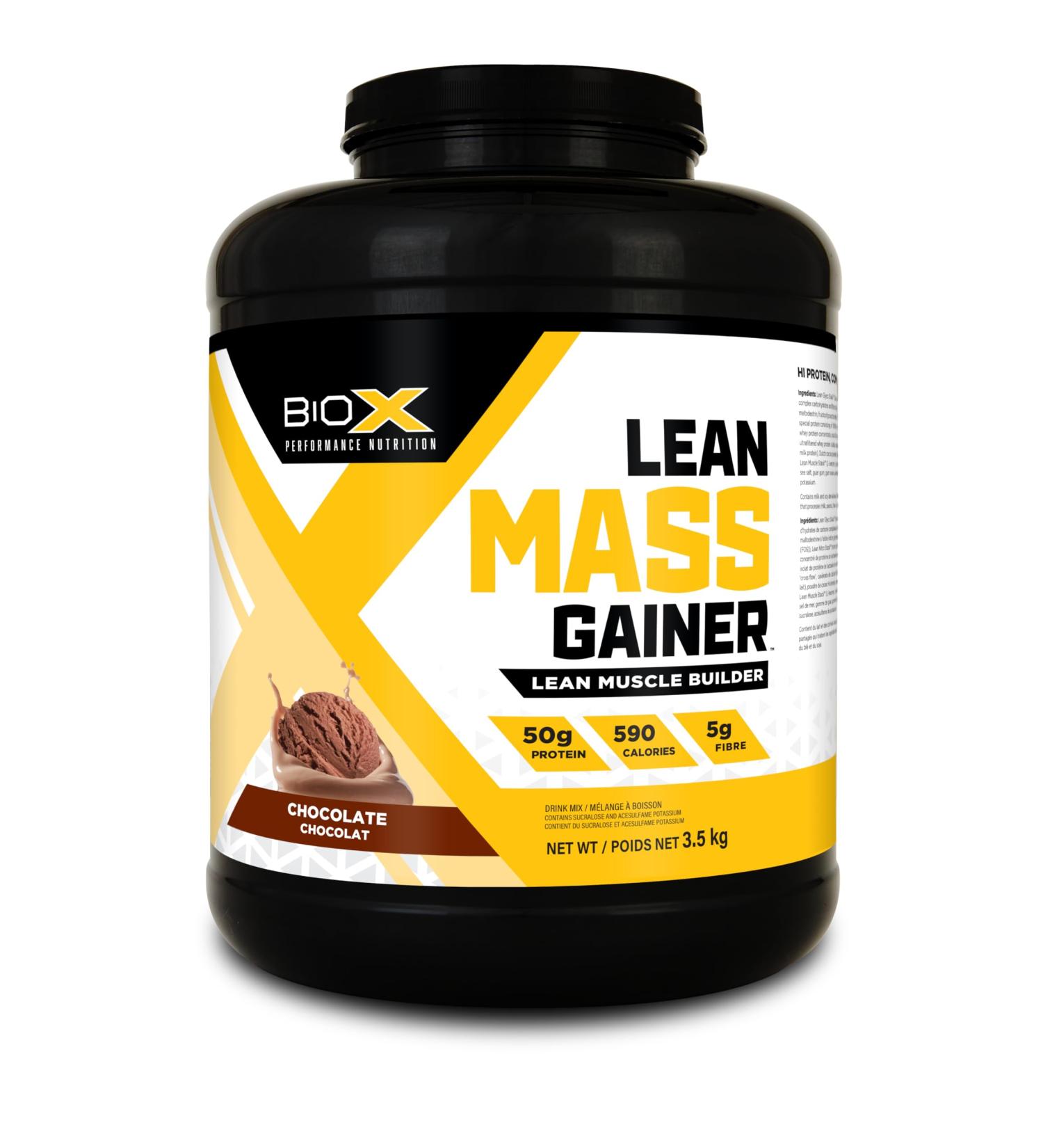 BioX Lean Mass Gainer | Low Lactose Sustained-Release Protein Matrix Gainer with No Added Sugar | 590 Calories 50G Protein 5G Fibre | 23+ Servings 3.50KG (Chocolate) - Buy Online on GoSupps.com