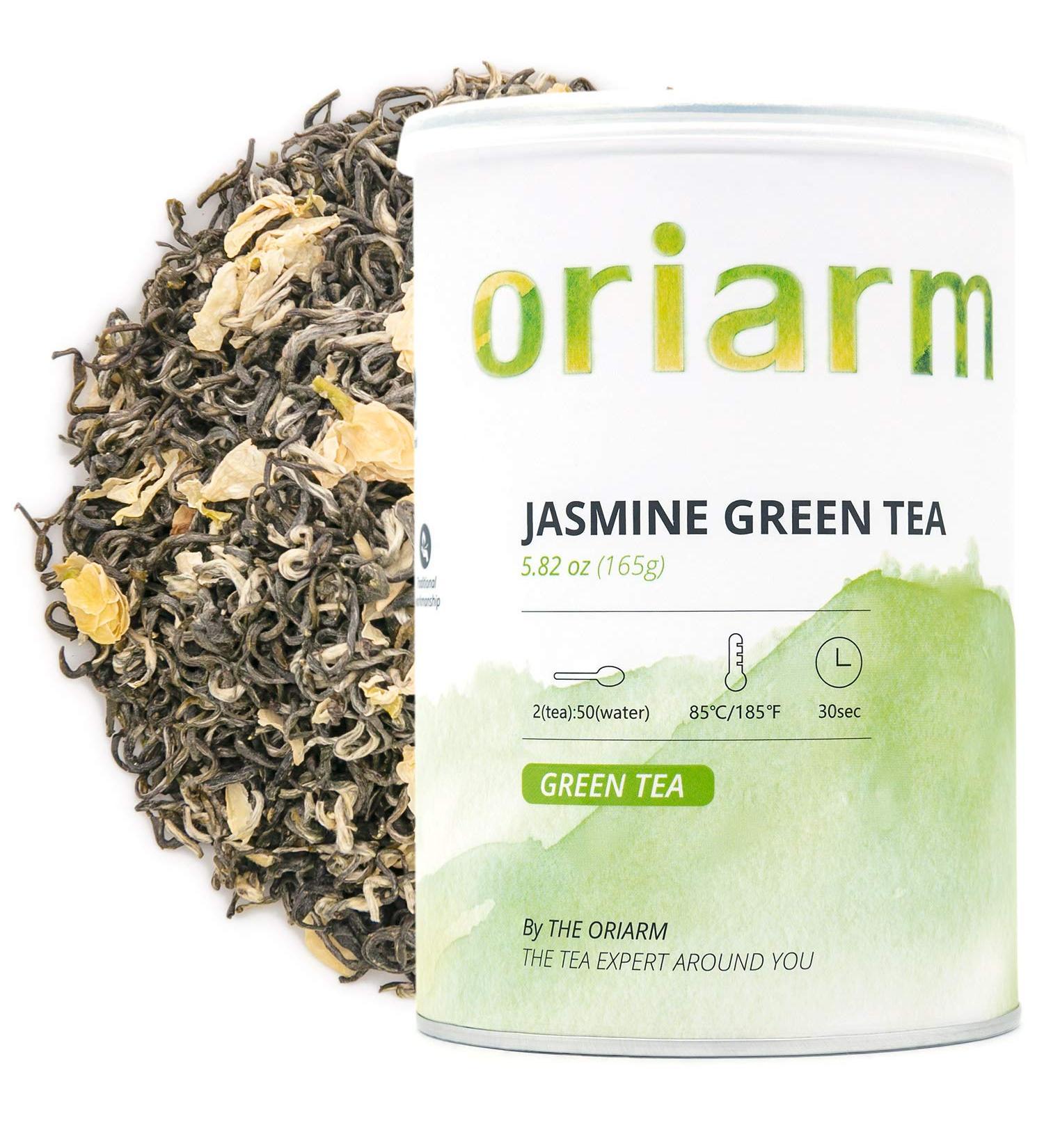 Oriarm Bi Tan Piao Xue Jasmine Tea Loose Leaf 165g Tin Can - Chinese Mao Feng Green Tea with Jasmine Flowers - Yuqian 1st Grade - Buy Online on GoSupps.com