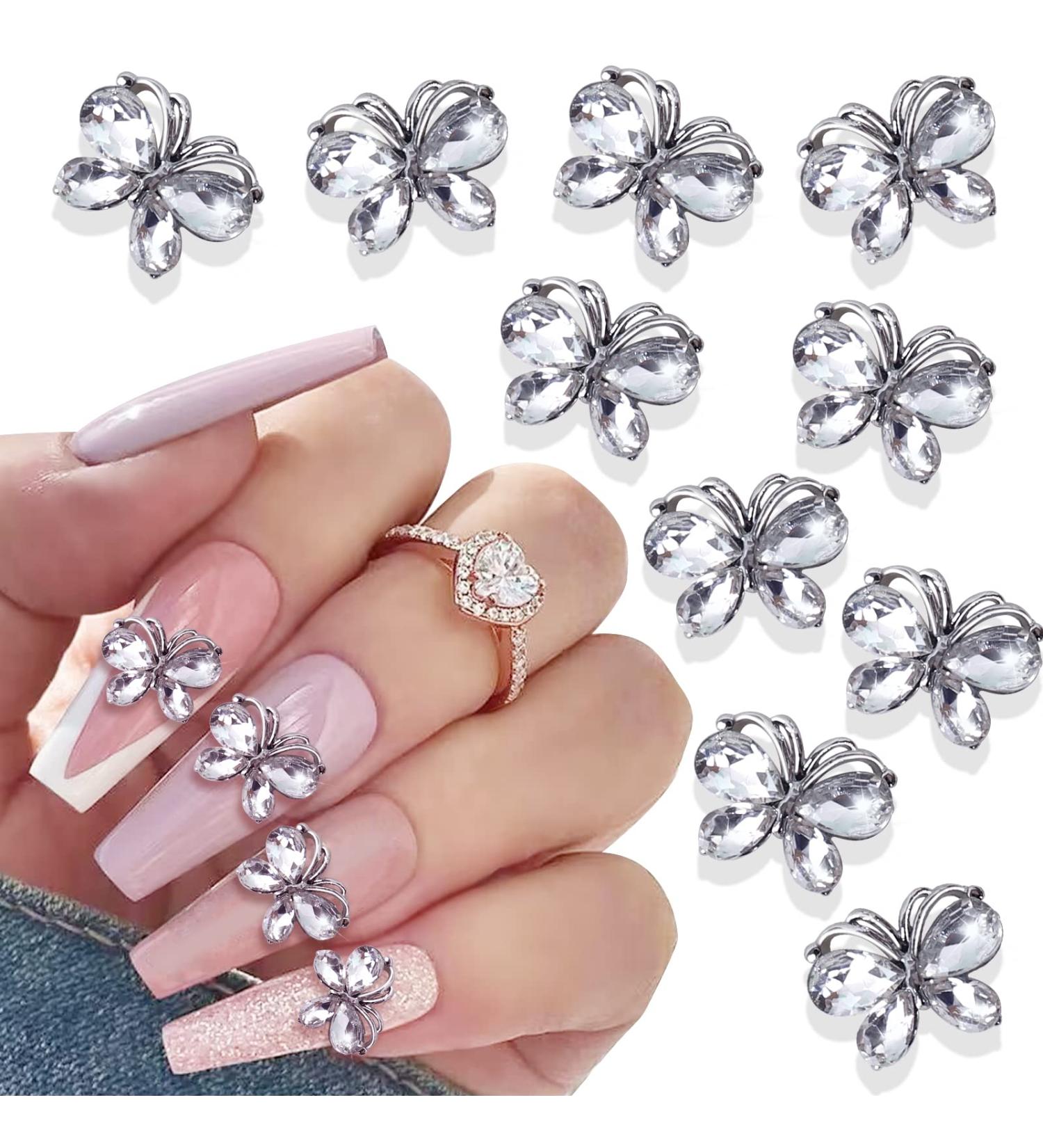 10pcs Shiny Zircon 3D Alloy Butterfly Nail Charms - DIY Manicure Jewelry Accessories - Buy Online on GoSupps.com