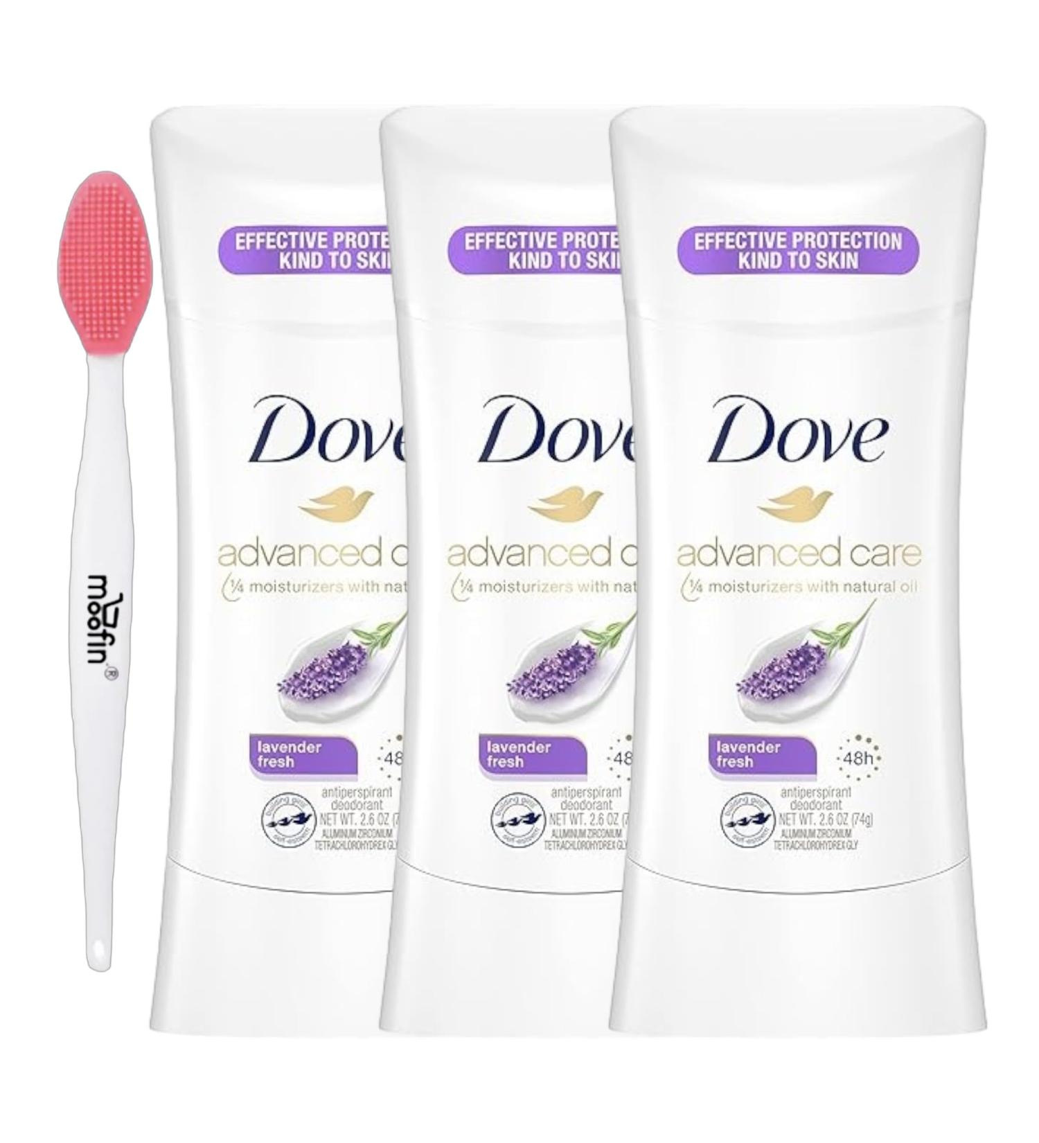 Dove Advanced Care Deodorant Pack of 3 - 72-Hour Protection & Nourishing Formula | Includes Moofin Nose Cleaning Brush | Women's Antiperspirant 2.6 oz - Buy Online on GoSupps.com