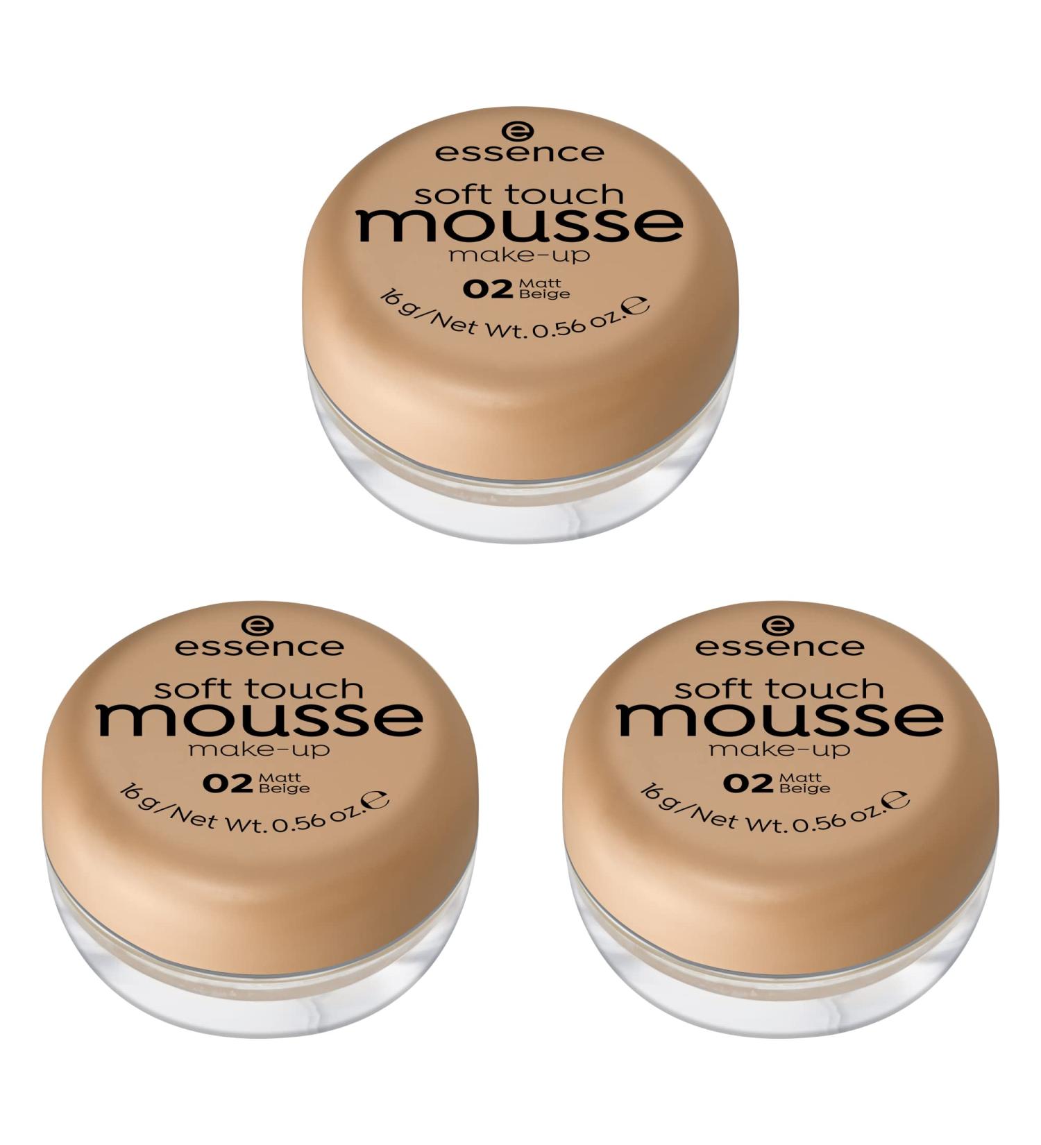 Essence Soft Touch Mousse Make-up No. 02 Nude - Vegan Matt Finish for Combination & Impure Skin | 3-Pack (3x16g) | Alcohol & Paraben-Free - Buy Online on GoSupps.com
