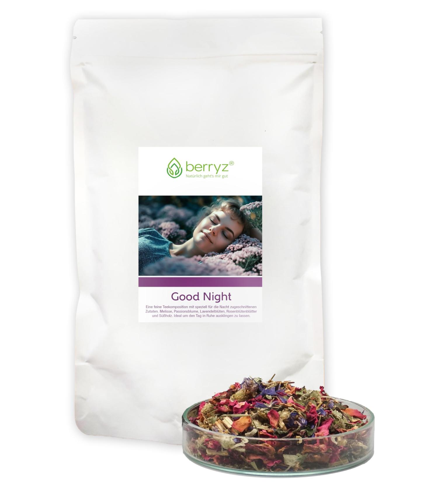 Good Night Tea with Lemon Balm Passion Flower & Lavender - Relaxing Herbal Blend for Peaceful Sleep - Buy Online on GoSupps.com