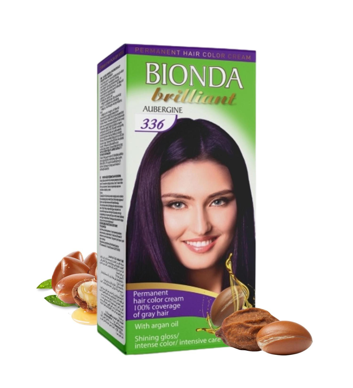 BIONDA Brilliant Permanent Hair Dye & Coloration 336 Eggplant 100 ml 100 gray hair coverage with argan oil nourishing oil formula intensive color shine roots & full lengths - Buy Online on GoSupps.com