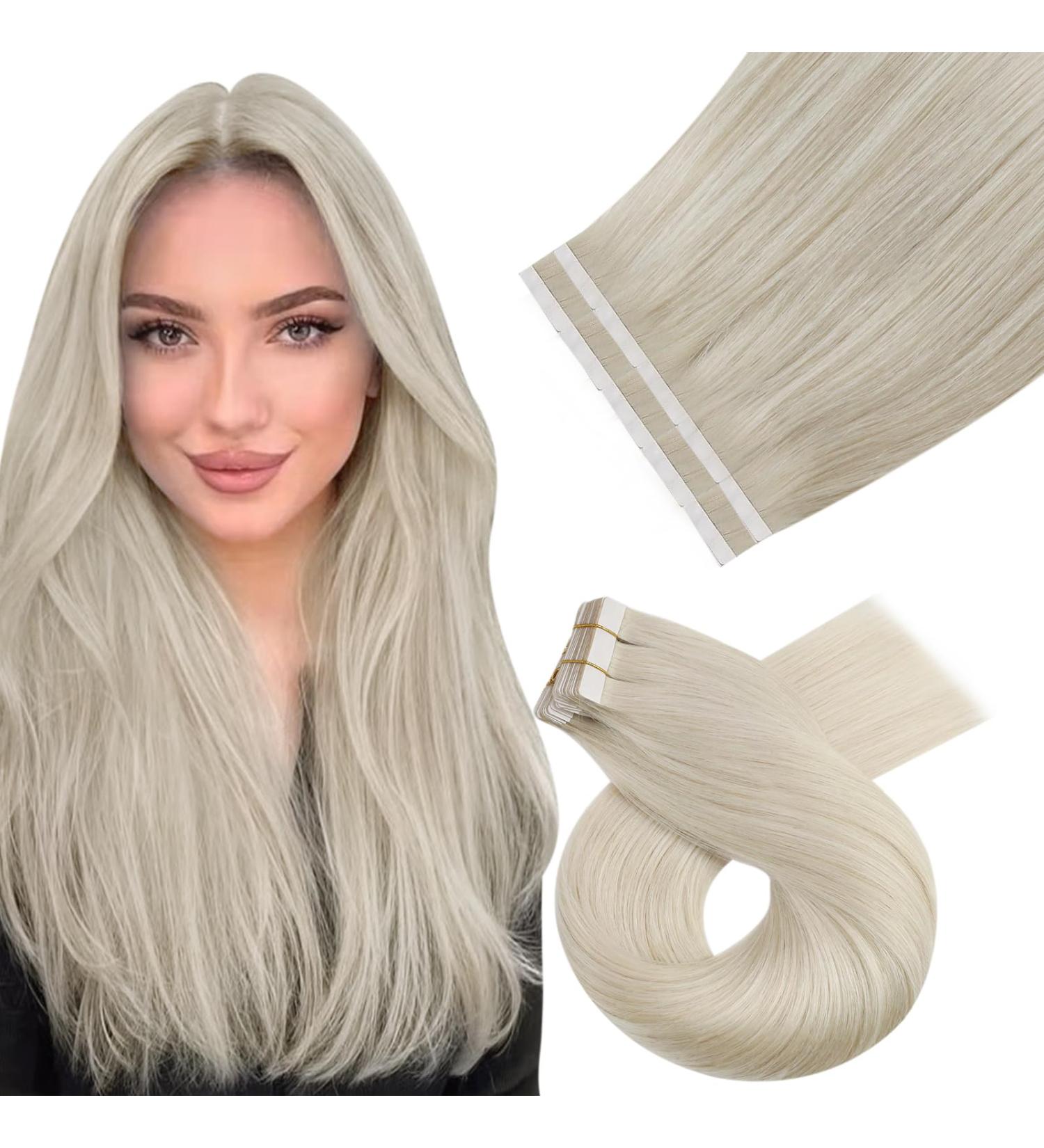 Moresoo Real Hair Tape-In Extensions - Platinum Blonde #60 50cm 10 Pieces 25g - Smooth Remy Quality for International Shipping - Buy Online on GoSupps.com