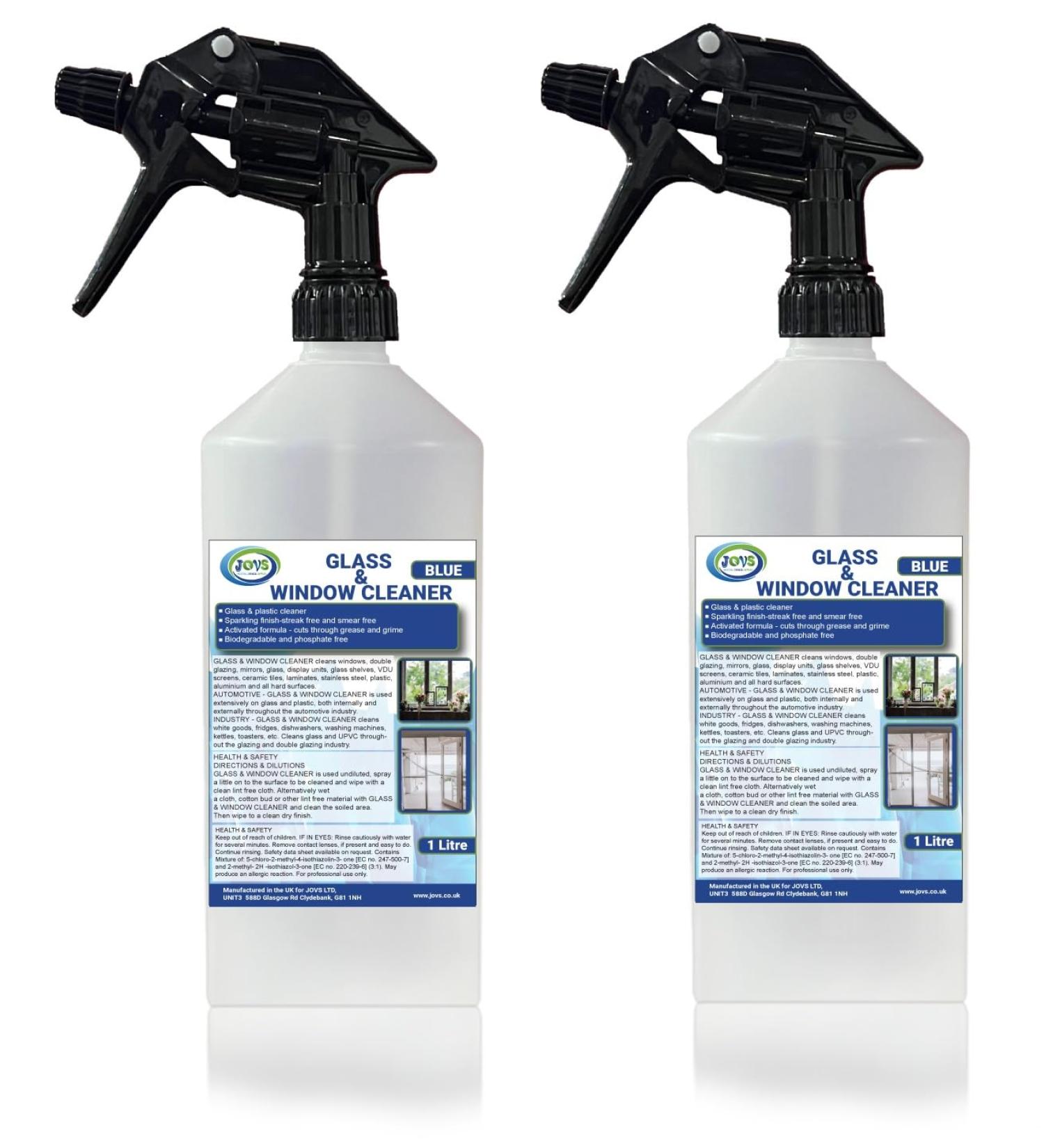 JOVS Glass and Window Cleaner (2 X 1L)- Shower Glass Mirror Window Cleaner Liquid - Streak-Free Grime Remover Glasses Spray Cleaner for Crystal Clear Surfaces. Indoor and Outdoor Shine