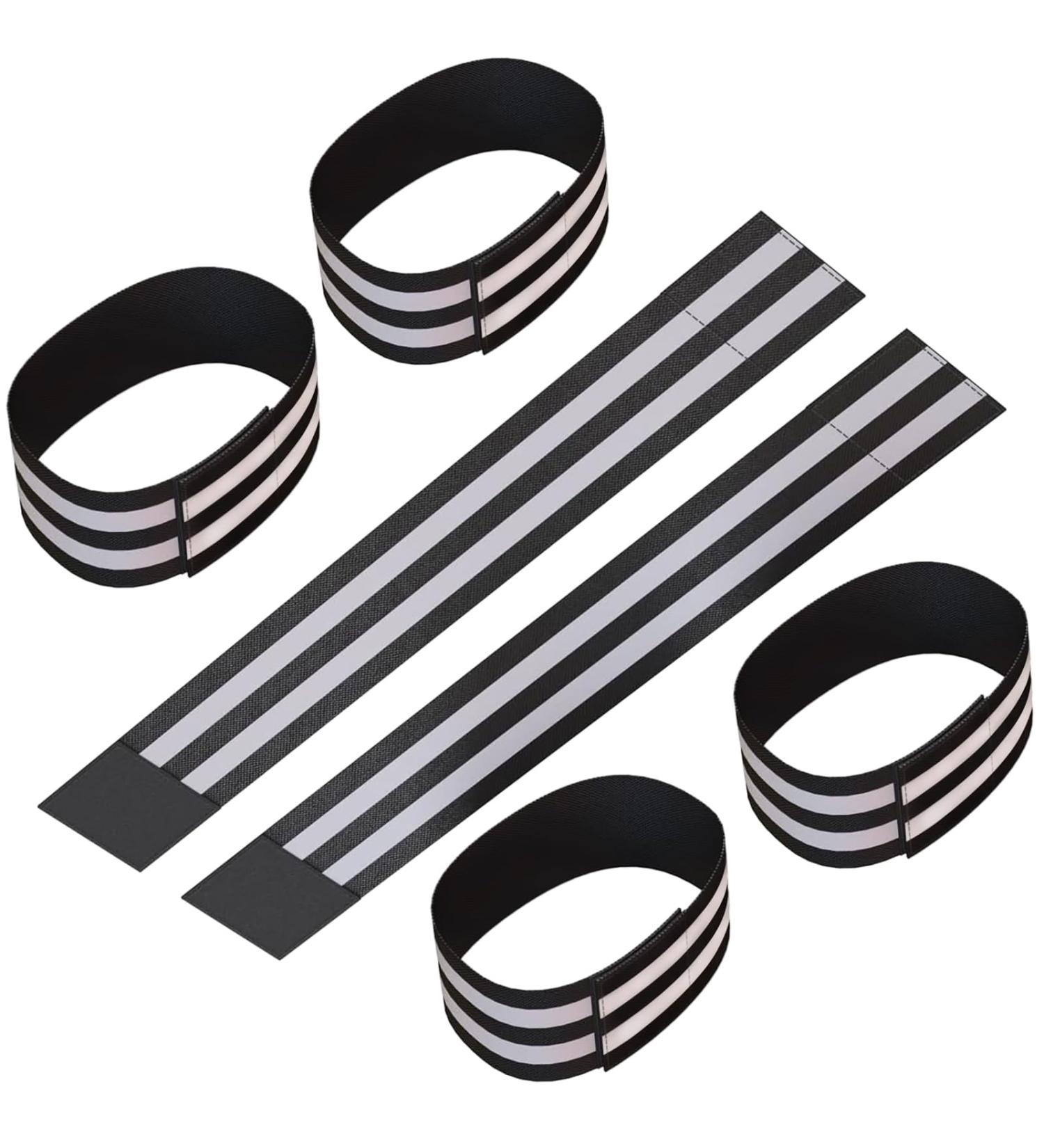 6-Piece Reflector Tape Set for Bicycles Jogging & Hiking | Velcro Clips & Elastic Safety Bracelet - High Visibility Black - Buy Online on GoSupps.com