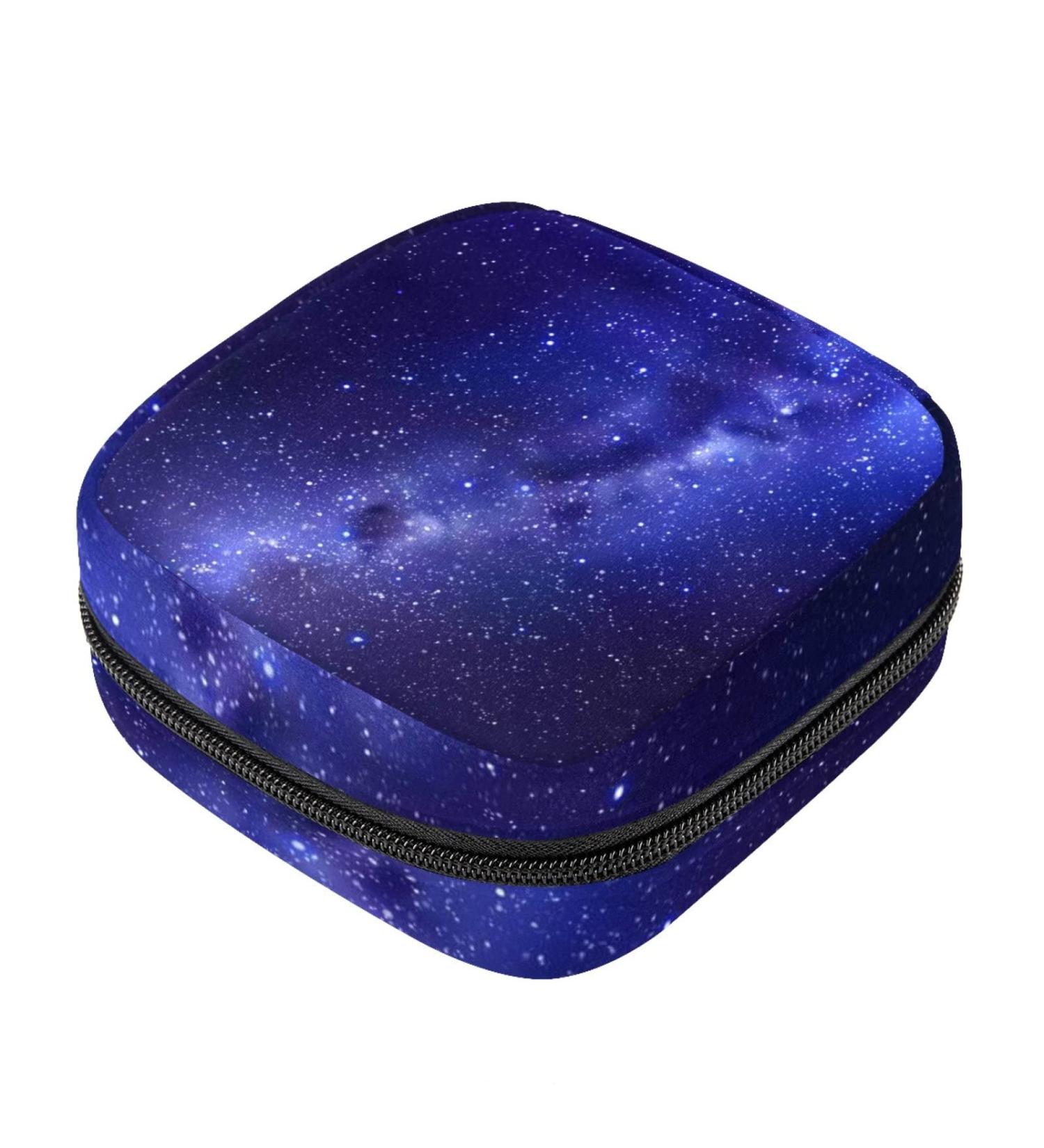 Blue Purple Starry Sky Sanitary Napkin Storage Bag for Women - Portable Period Kit with Zipper - Menstrual Cup Pouch for Girls and Ladies - Buy Online on GoSupps.com