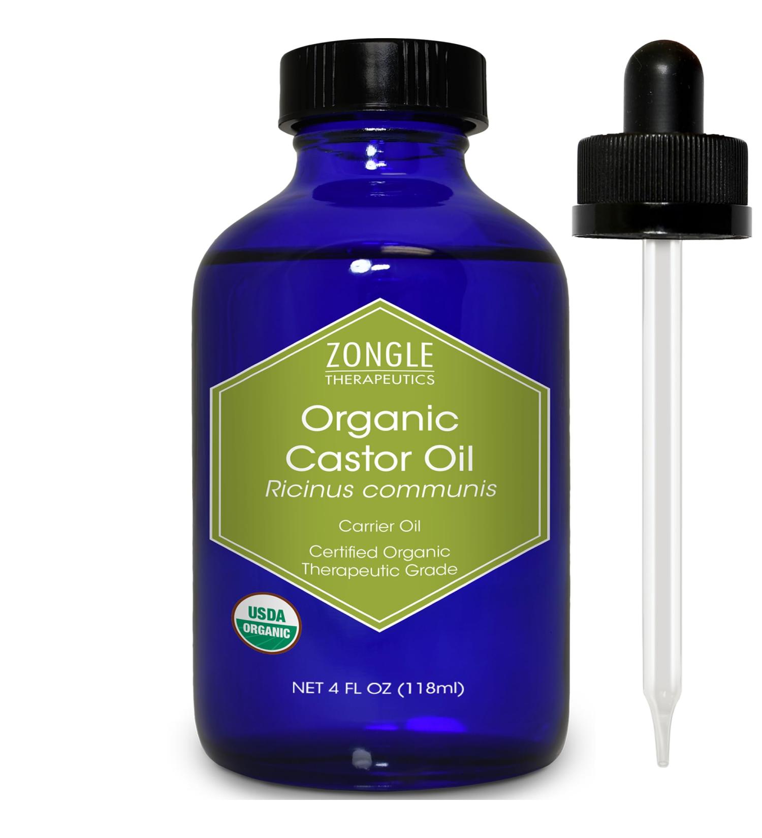 Organic Cold Pressed Castor Oil - 100% Pure Food Grade for Face Hair Growth Eyelashes & Constipation - Zongle Therapeutics 4 OZ - International Shipping Available - Buy Online on GoSupps.com