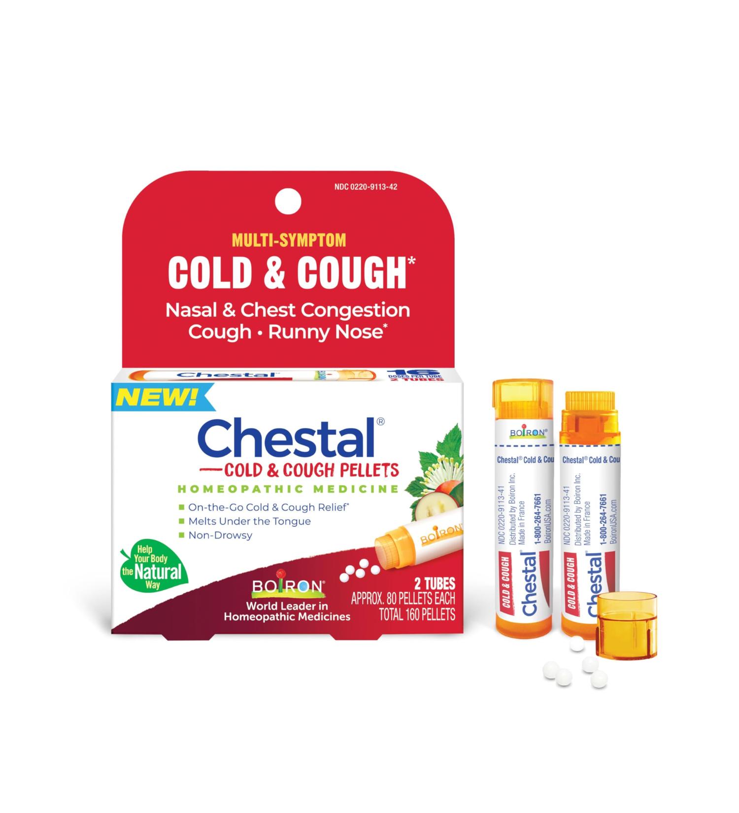 Chestal Adult Cold & Cough Pellets for Nasal & Chest Congestion Fitful Cough Sneezing Occasional Minor Sore Throat and Runny or Stuffy Nose - 2 Count (160 Pellets) - Buy Online on GoSupps.com