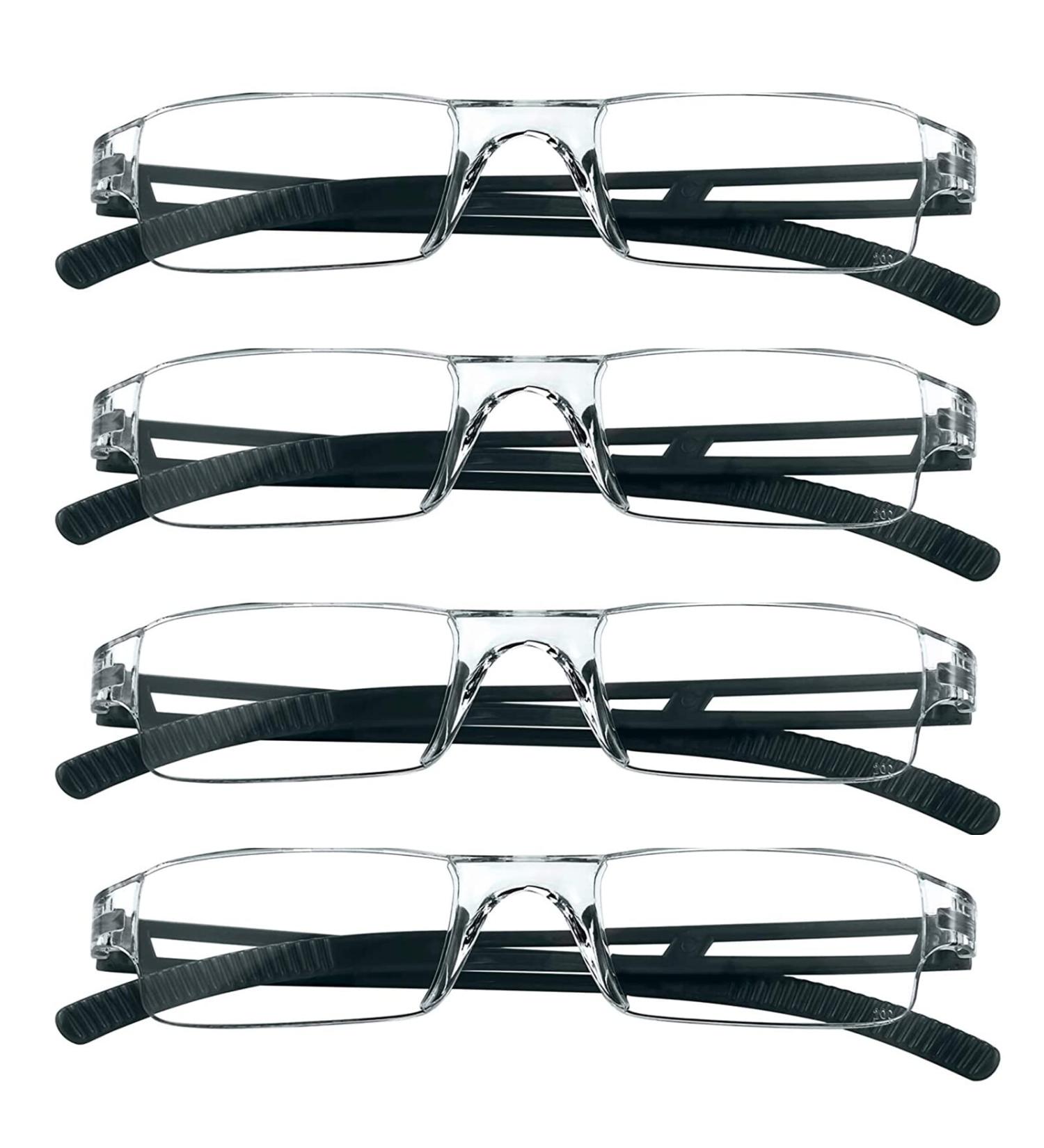 MMOWW 4-Pack Randless Reading Glasses for Men & Women - Clear Rectangular Blue Light Blocking Glasses (4 Black 3.5x) | International Shipping Available - Buy Online on GoSupps.com