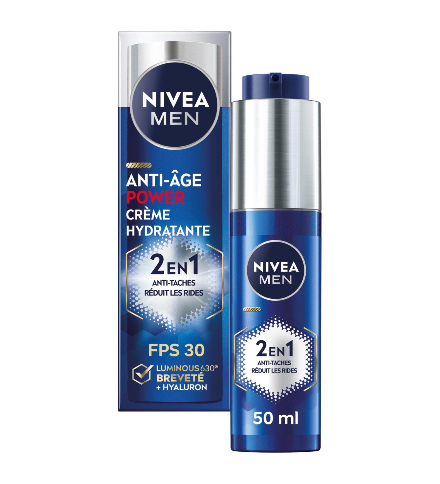 NIVEA MEN LUMINOUS630 Anti-Aging & Anti-Dark Spot Power 2-in-1 Moisturiser (1 x 50 ml) Men's face cream enriched with hyaluronic acid Day care SPF 30 for all skin types - Buy Online on GoSupps.com