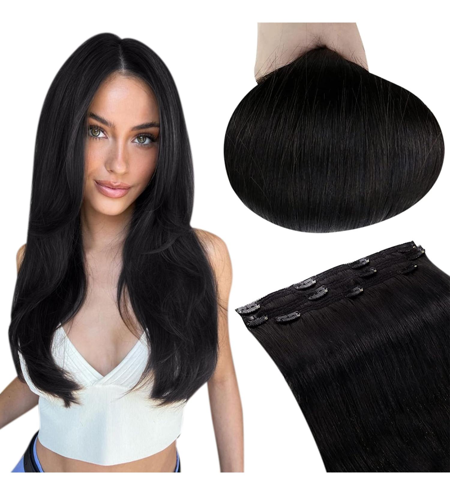 Runature 25cm Clip-In Real Human Hair Extensions - Black Remy Hair 3pcs 50g Natural Look Affordable Short Hair Clip-Ins - Buy Online on GoSupps.com