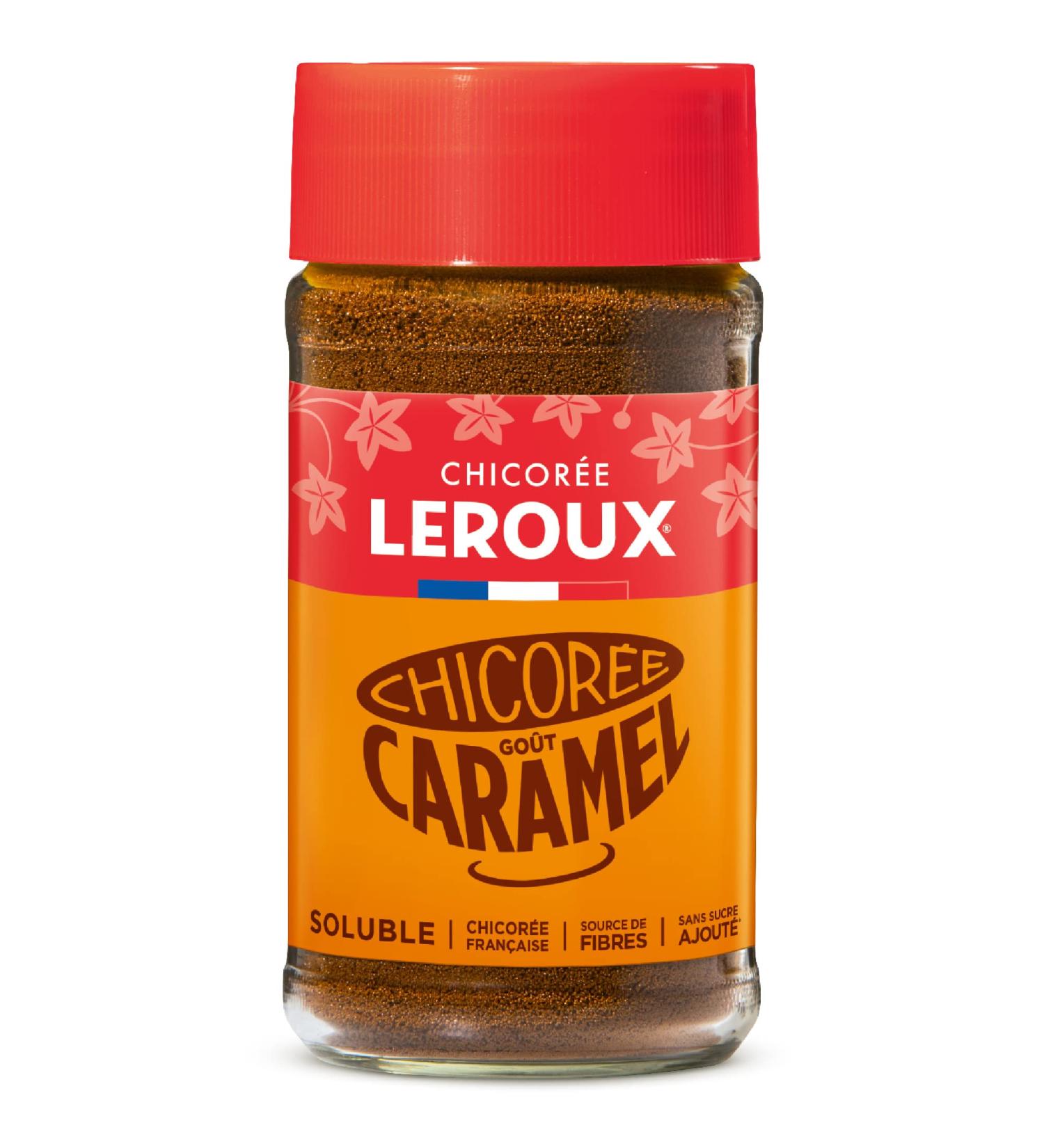 Leroux - Caramel Soluble Chicory - 100% Plant-Based - Chicory grown in France - Source of Fiber No Added Sugars - 100g Jar - Buy Online on GoSupps.com