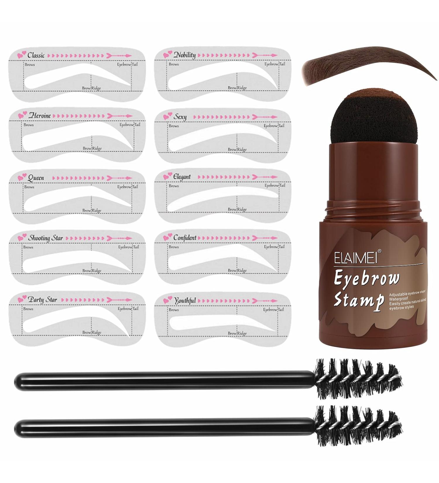 Waterproof Eyebrow Stamp Kit with 10 Reusable Templates and 2 Brushes (Dark Brown) - Buy Online on GoSupps.com