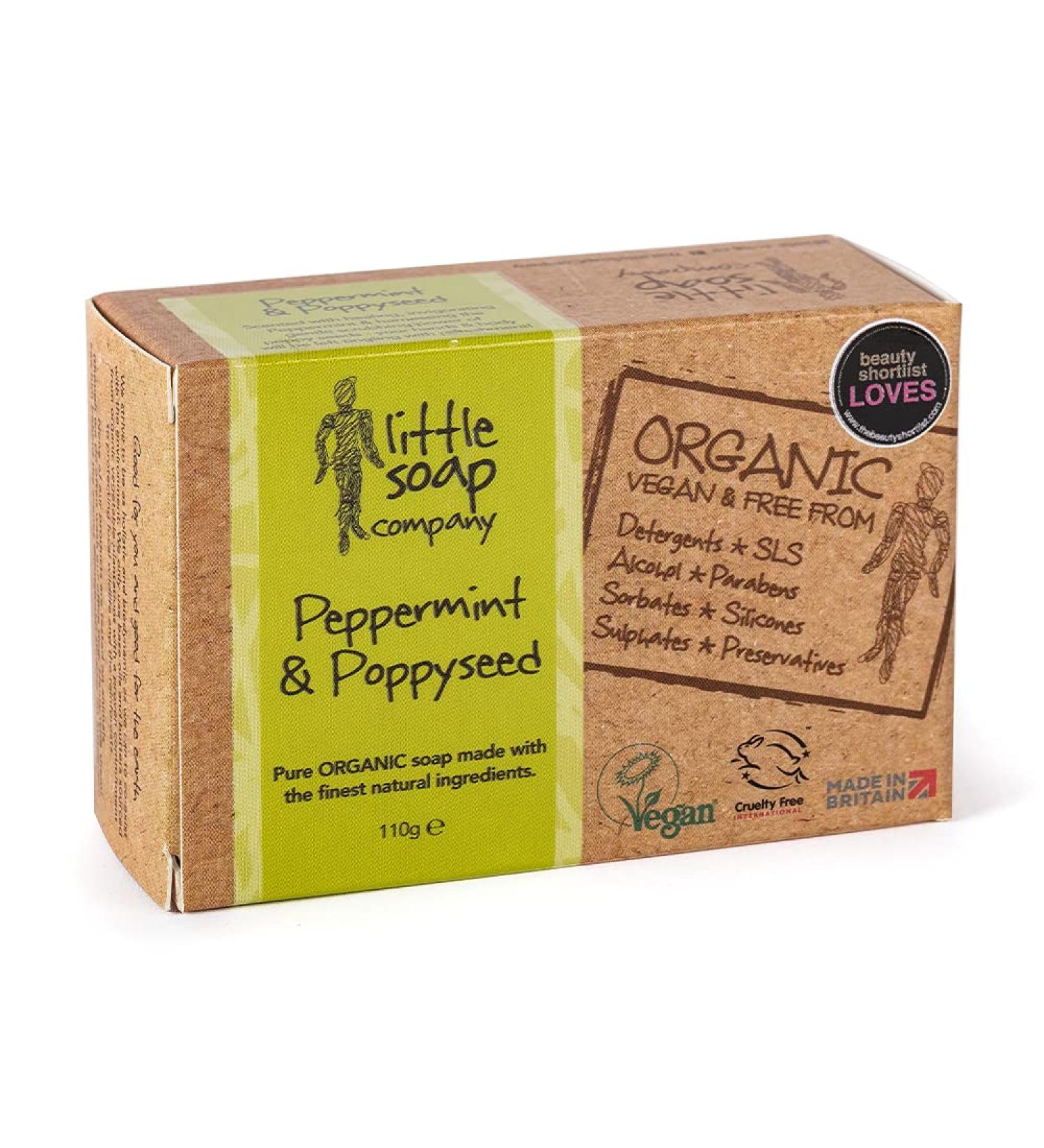 Little Soap Company Organic Peppermint & Poppyseed Soap Bar 110g - Vegan, Cruelty-Free, SLS & Paraben-Free | Moisturizing & Fragranced with English Peppermint | Natural & Organic Soap - Buy Online on GoSupps.com