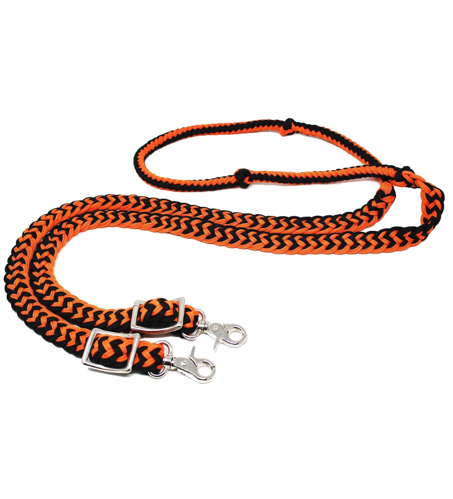 CHALLENGER Nylon Braided Roping Knotted Barrel Reins in Orange/Black - 60712 - Buy Online on GoSupps.com
