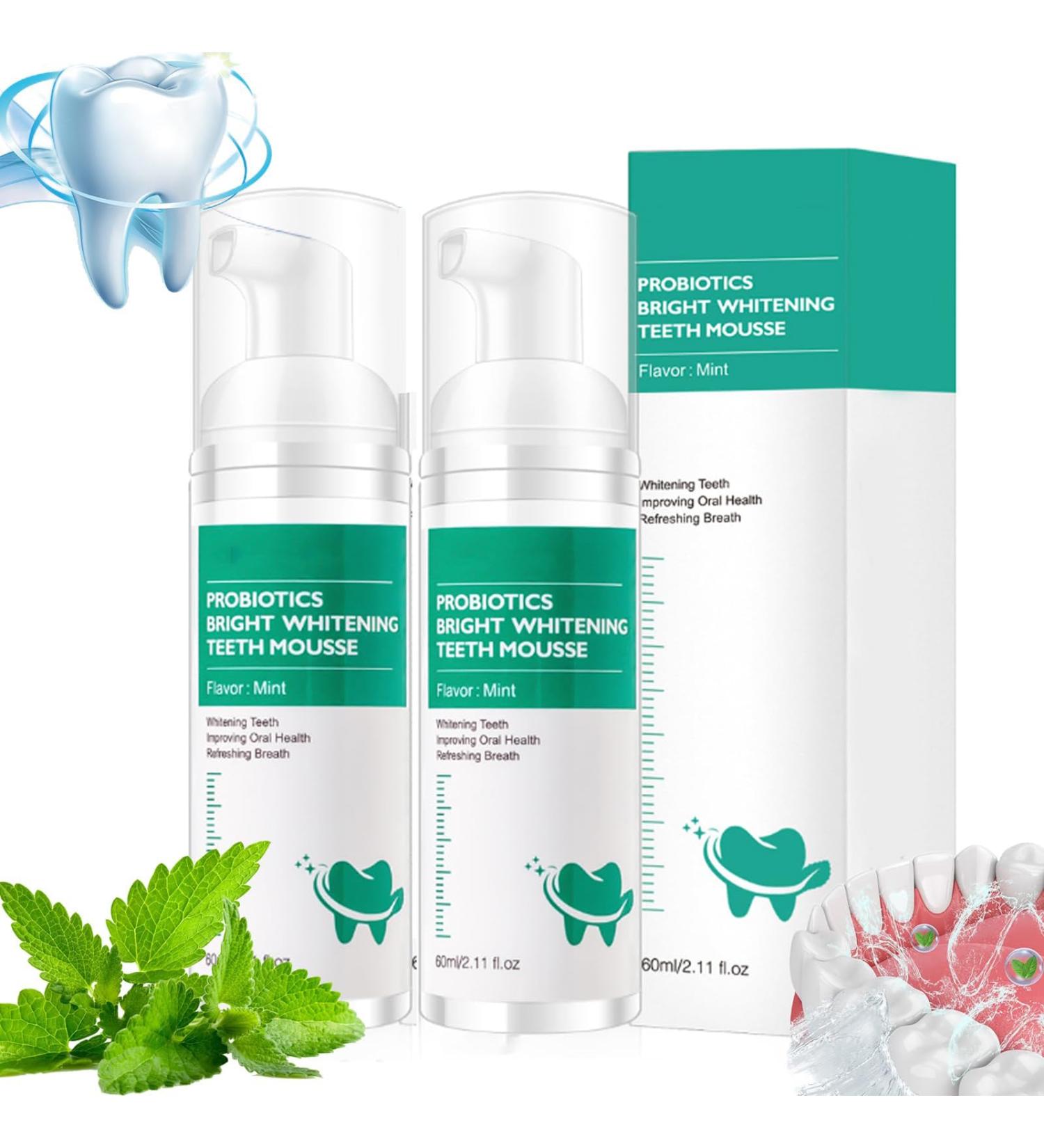 Lenaro Probiotics Teeth Whitening Mousse - Herbal Brightening Oral Repair Refreshing Breath & Foam (2-Pack) - International Shipping - Buy Online on GoSupps.com