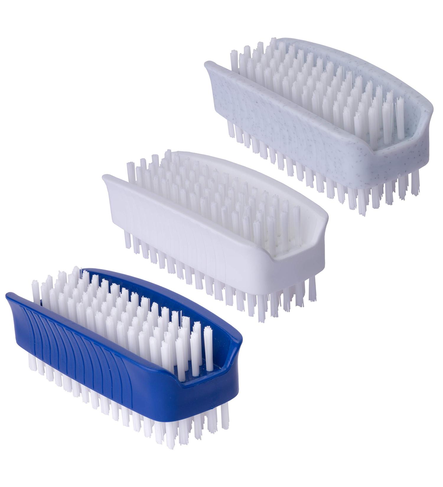 Nail Brush Set - 3 Double-Sided Hand Washing Brushes for Nails Hands & Feet - Made in Germany - Blue/White/Light Gray - Buy Online on GoSupps.com