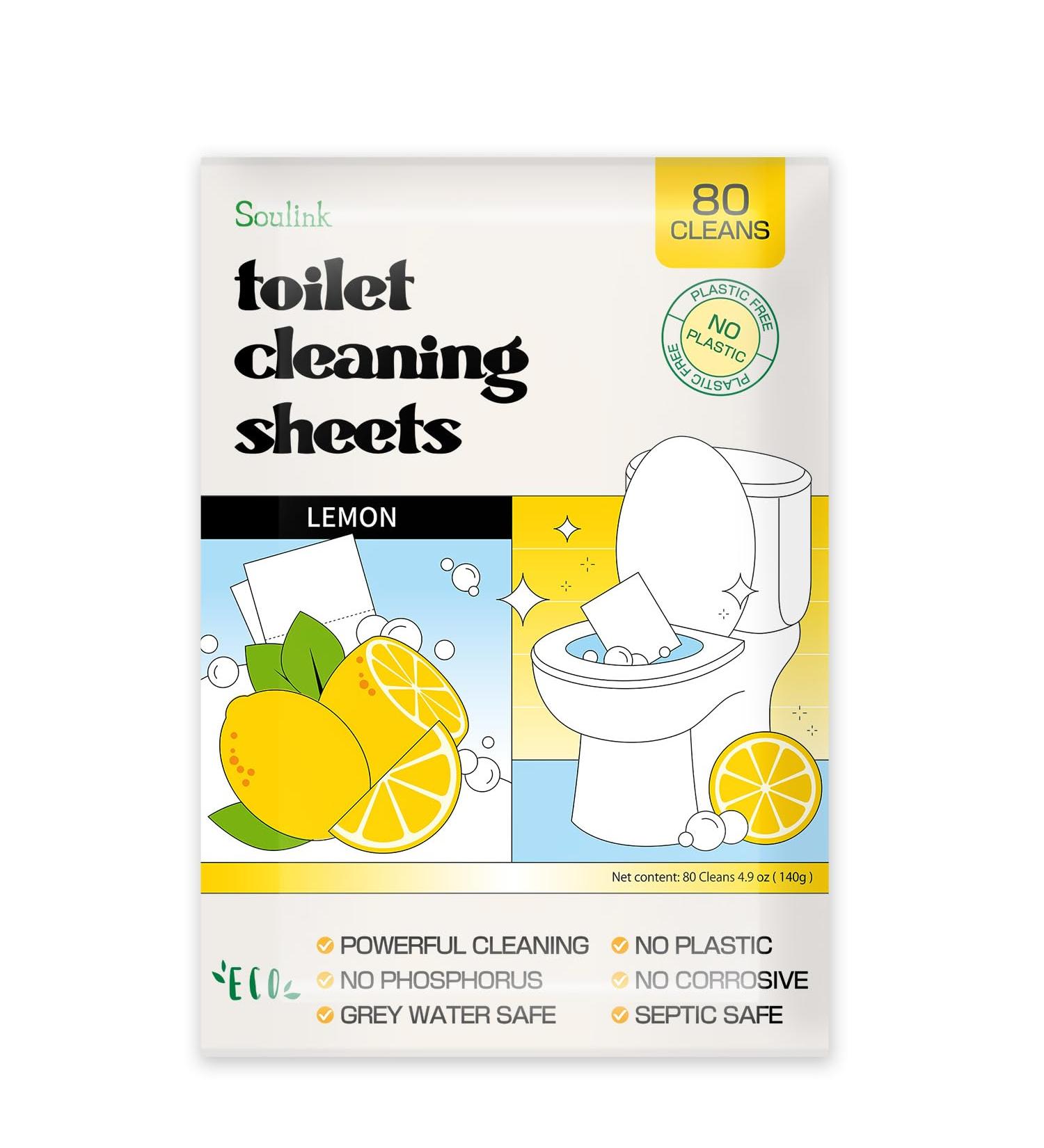 Soulink Toilet Cleaning Sheets - Eco-Friendly Liquidless Strips 80 Cleans Plastic-Free Lemon Scent - International Shipping Available - Buy Online on GoSupps.com