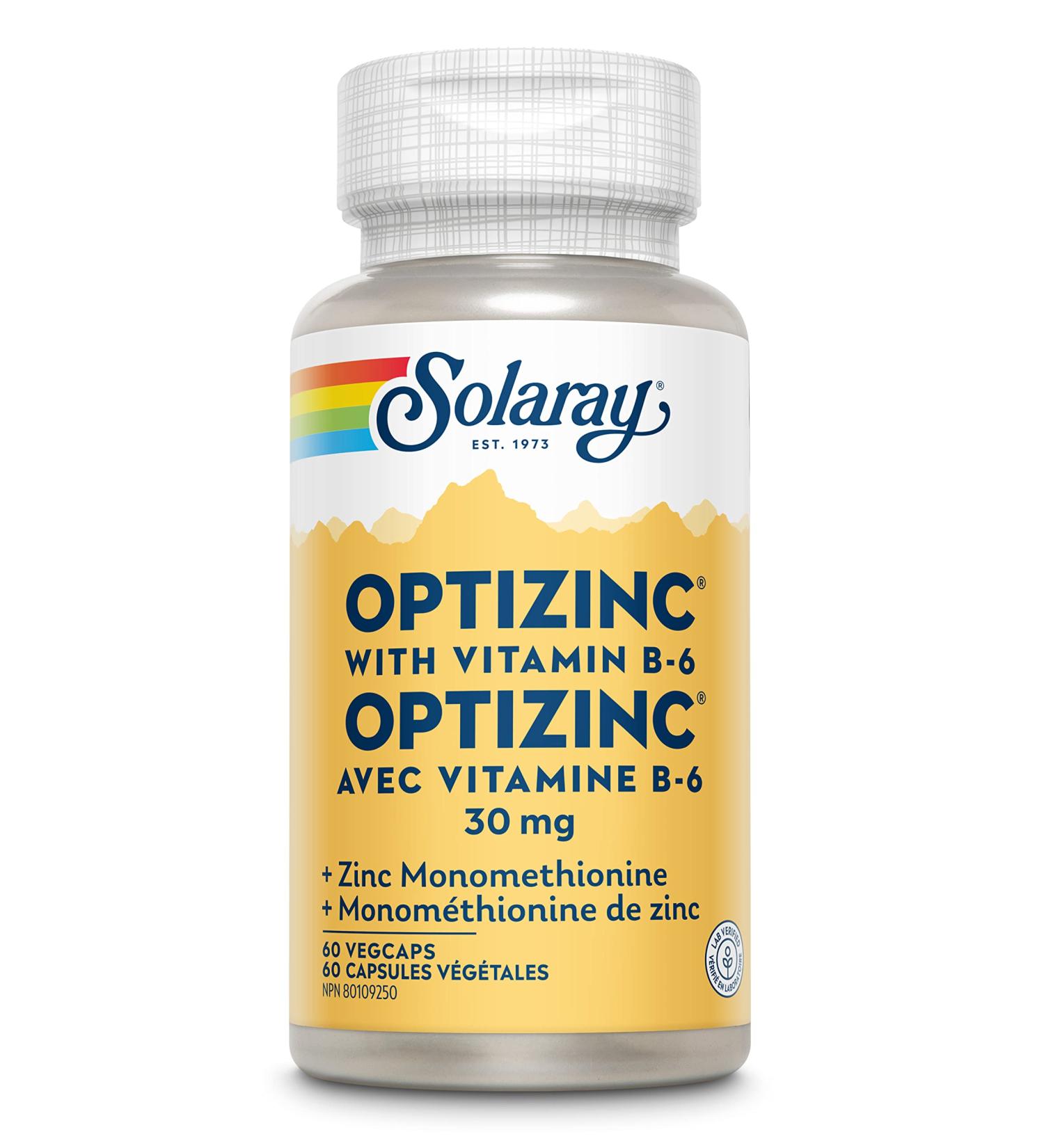 SOLARAY OptiZinc 30mg | Immune System | Methionine & Vitamin B6 | Dietary Supplement Lab Verified 100% PCR Bottles | 60 Vegetarian Capsules - Buy Online on GoSupps.com