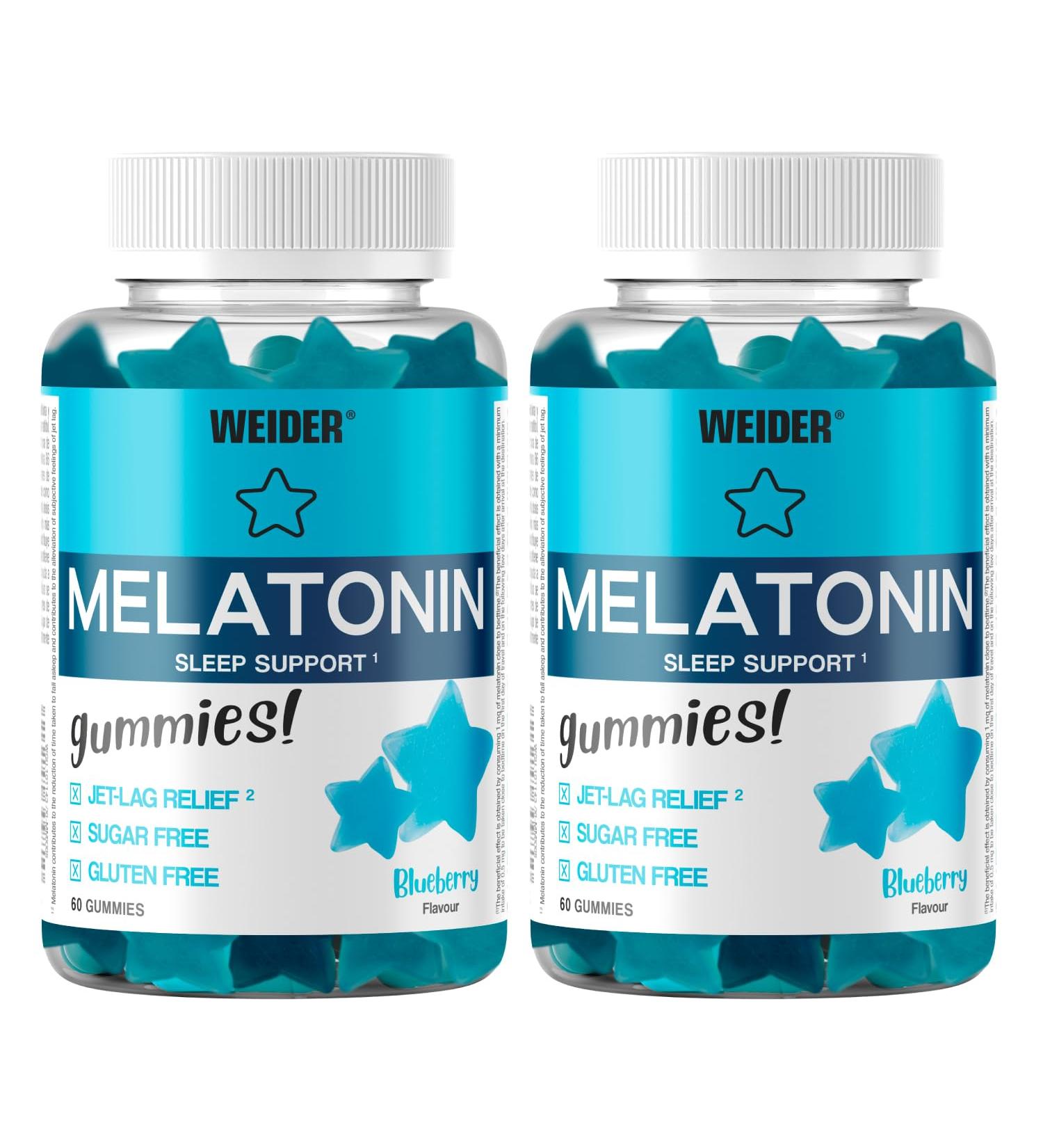 Weider Melatonin Gummies DUO PACK 1mg melatonin gummies for better sleep restful sleep reductions in jet lag effects - gluten free sugar free - Buy Online on GoSupps.com