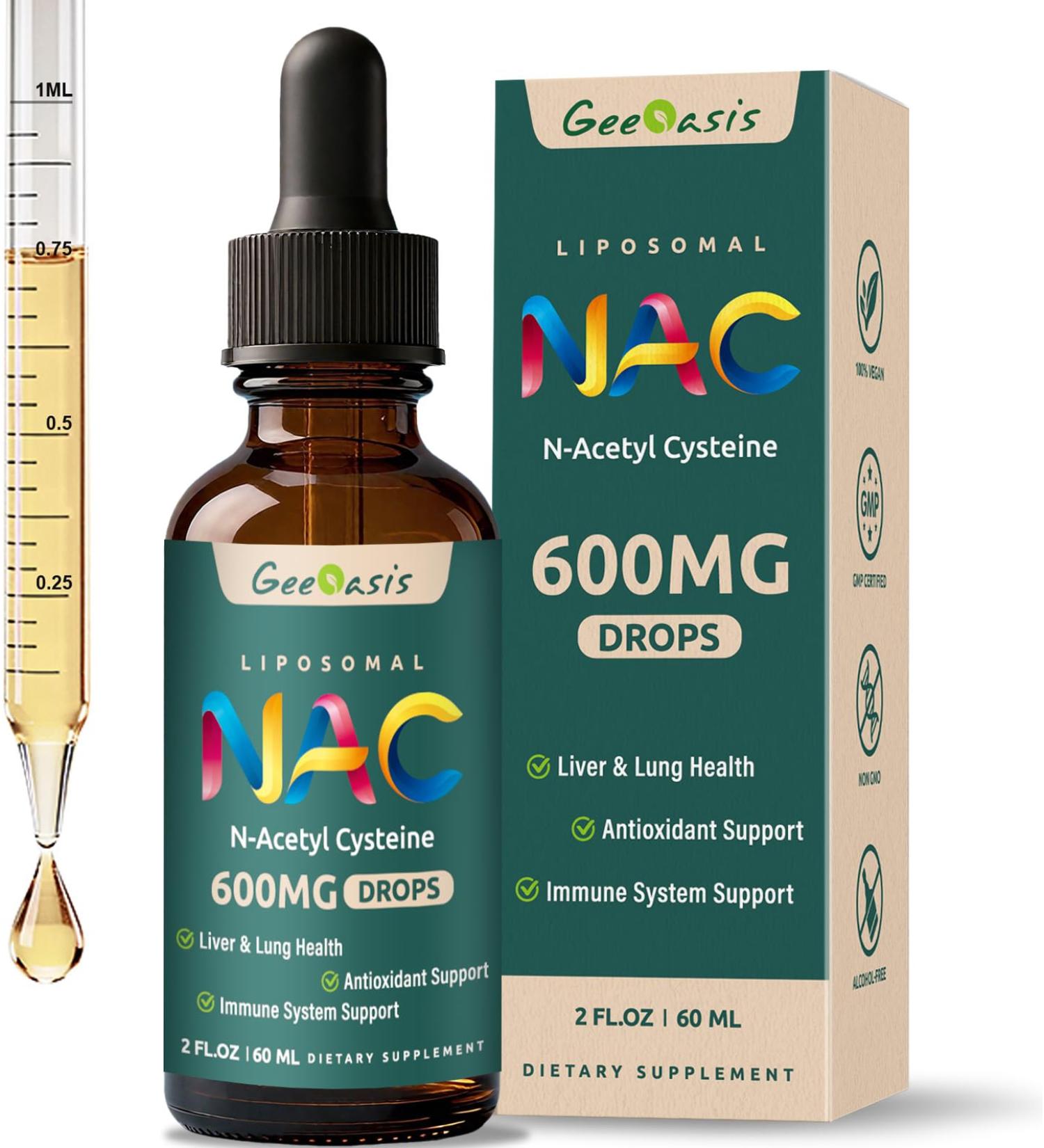 Liposomal Liquid NAC Supplement N-Acetyl Cysteine Drops N Acetyl Cysteine 600 mg with Quercetin & Zinc for Adults & Kids Liver & Lung Support Antioxidant Immune & Skin Health 2 Fl Oz 2 Fl Oz (Pack of 1) - Buy Online on GoSupps.com