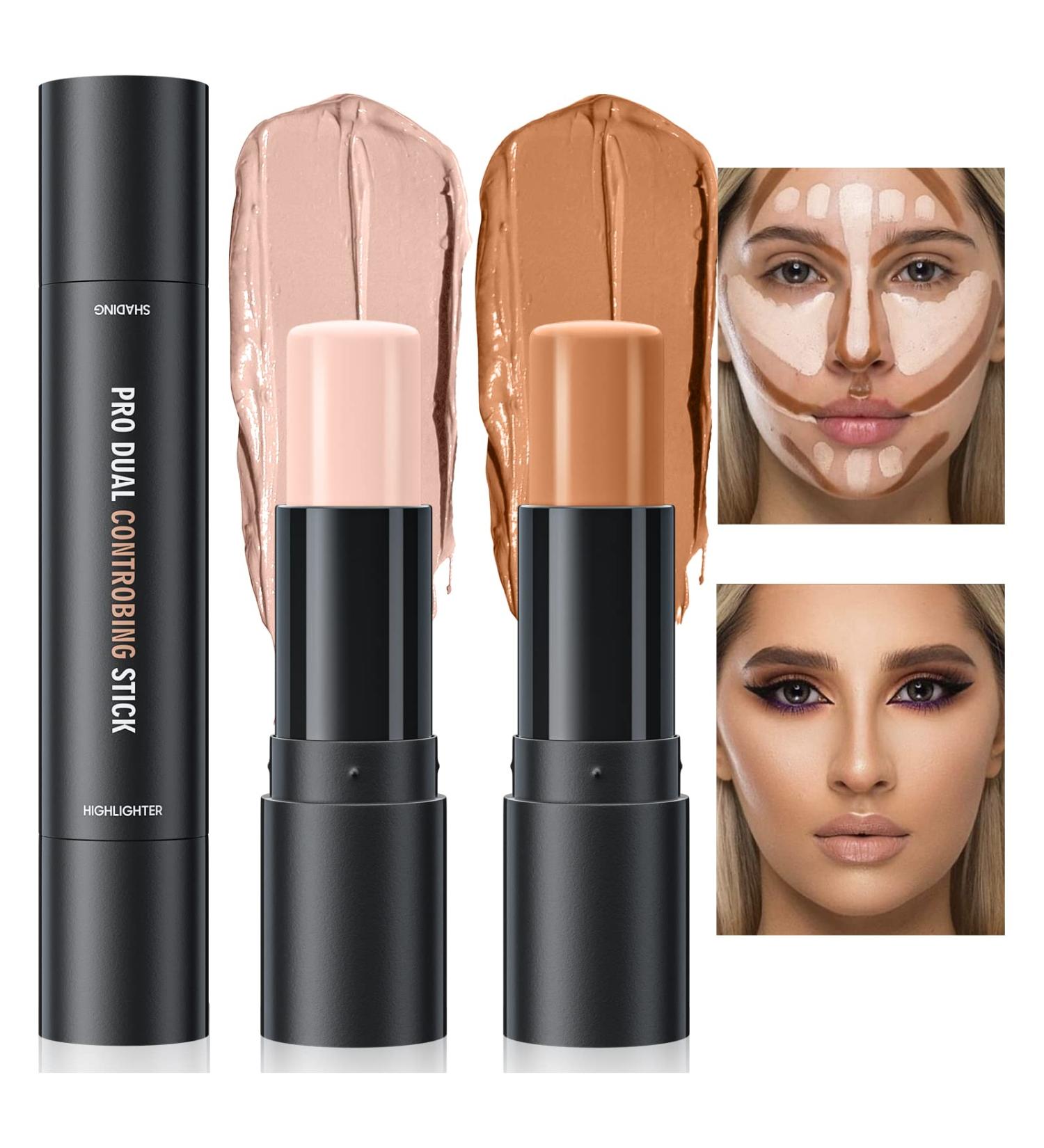 Double-End Cream Contour Highlighter Stick | Long-Lasting & Waterproof Bronzer | Professional Face & Body Makeup Stick (01 Ivory+Dark Brown) - Buy Online on GoSupps.com