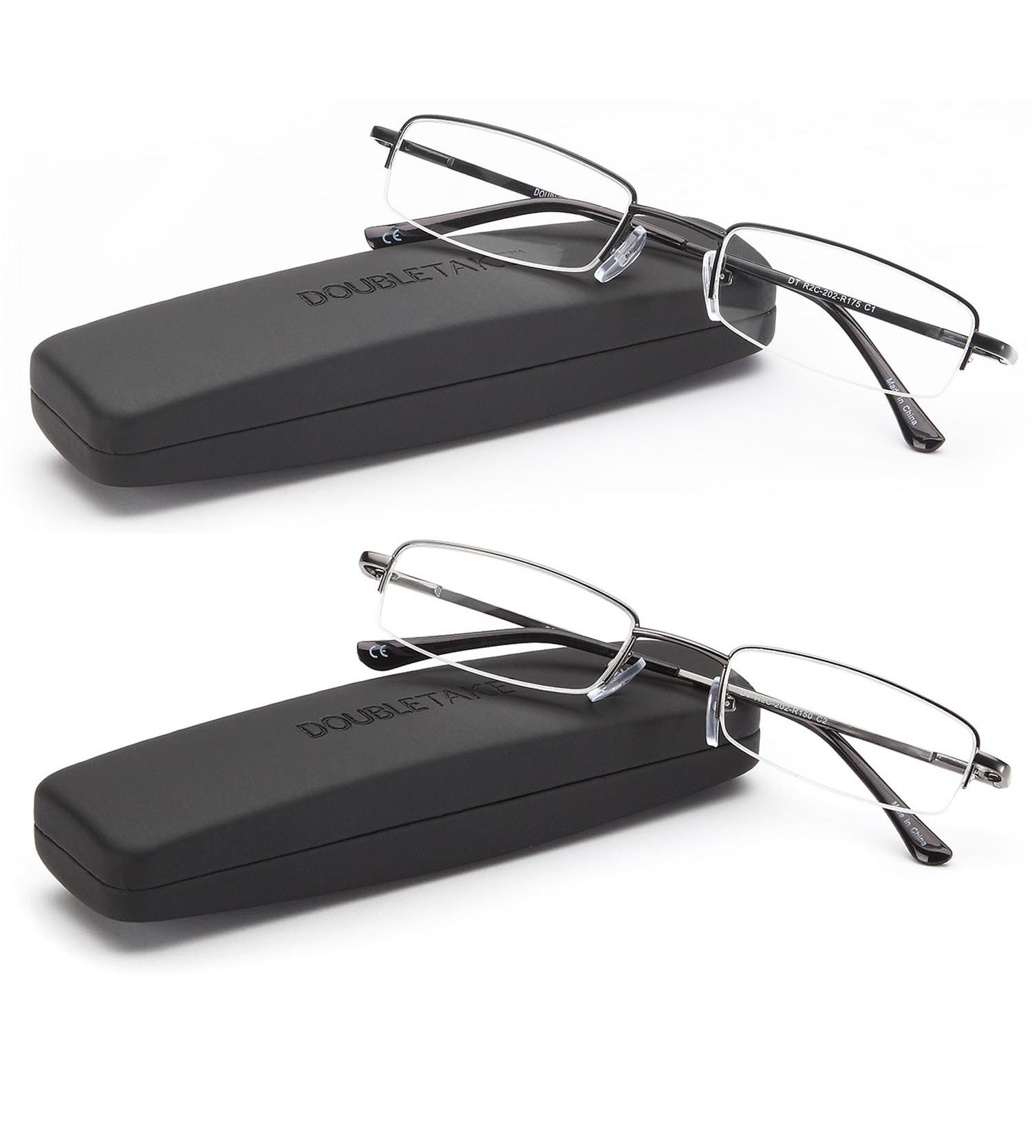DOUBLETAKE Reading Glasses 1.75x - 2 Pairs with Compact Case | Semi Rimless Readers - Buy Online on GoSupps.com
