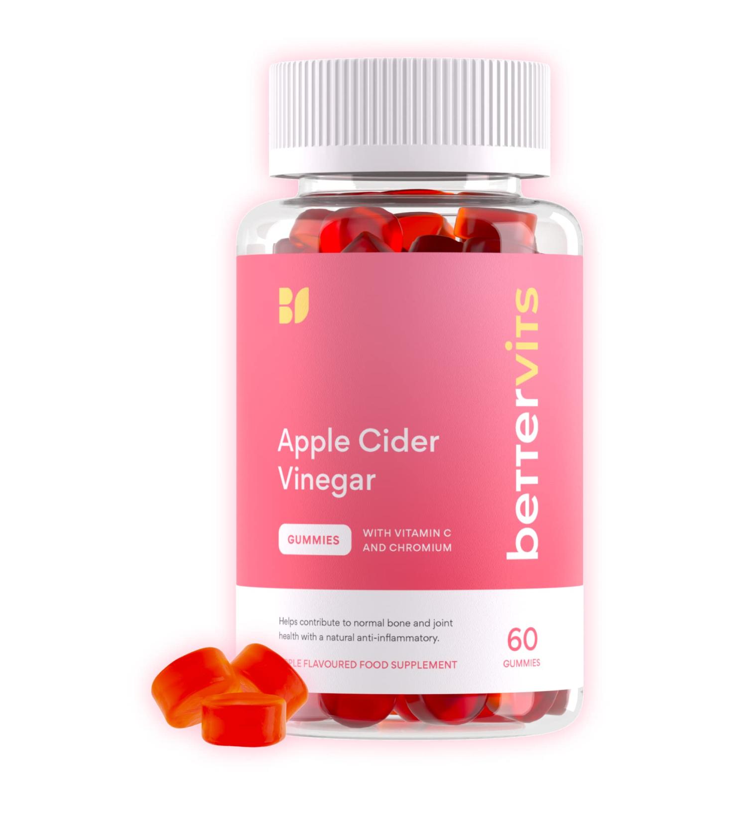 Bettervits Apple Cider Vinegar Gummies with Vitamin C & Chromium - Supports Blood Sugar, Weight Management & Cell Repair - Apple Flavour - Buy Online on GoSupps.com