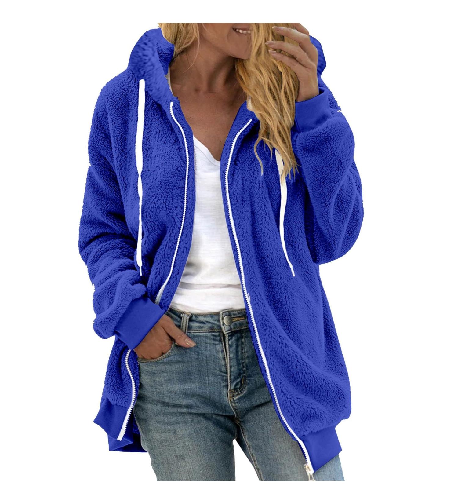 Hanxiulin Women's Oversize Plush Jacket | Warm Lined Fleece Hiking Coat | Lightweight Quilted Outdoor Winter Jacket 4XL Blue - Buy Online on GoSupps.com