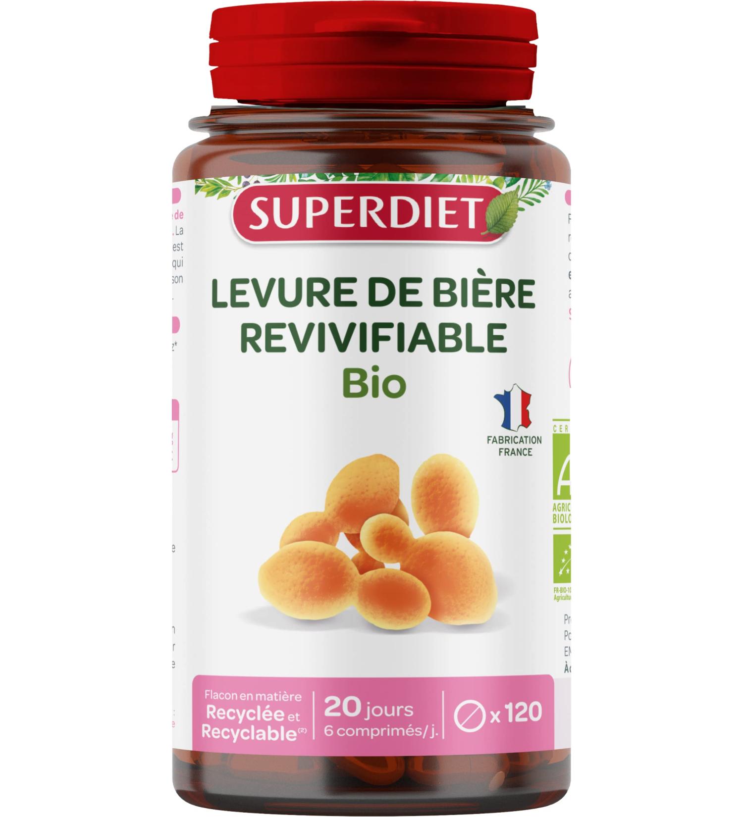 SUPERDIET - ORGANIC REVIFIABLE BEER YEAST - BEAUTY HAIR NAILS SKIN - Phytotherapy - Made in France - 120 tablets - Buy Online on GoSupps.com