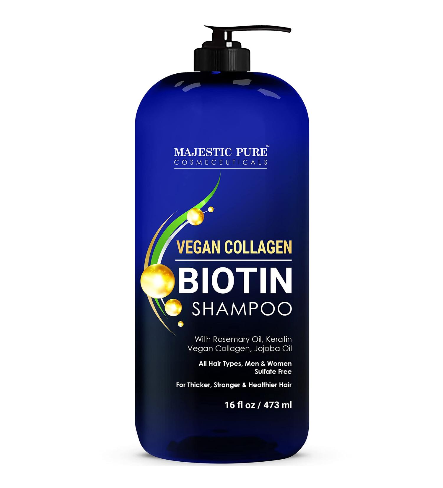 MAJESTIC PURE Biotin Shampoo with Vegan Collagen - Hair Growth, Thickening, Loss, Color Treated - Sulfate Free, Hydrating, Volumizing - 16 fl oz - Buy Online on GoSupps.com