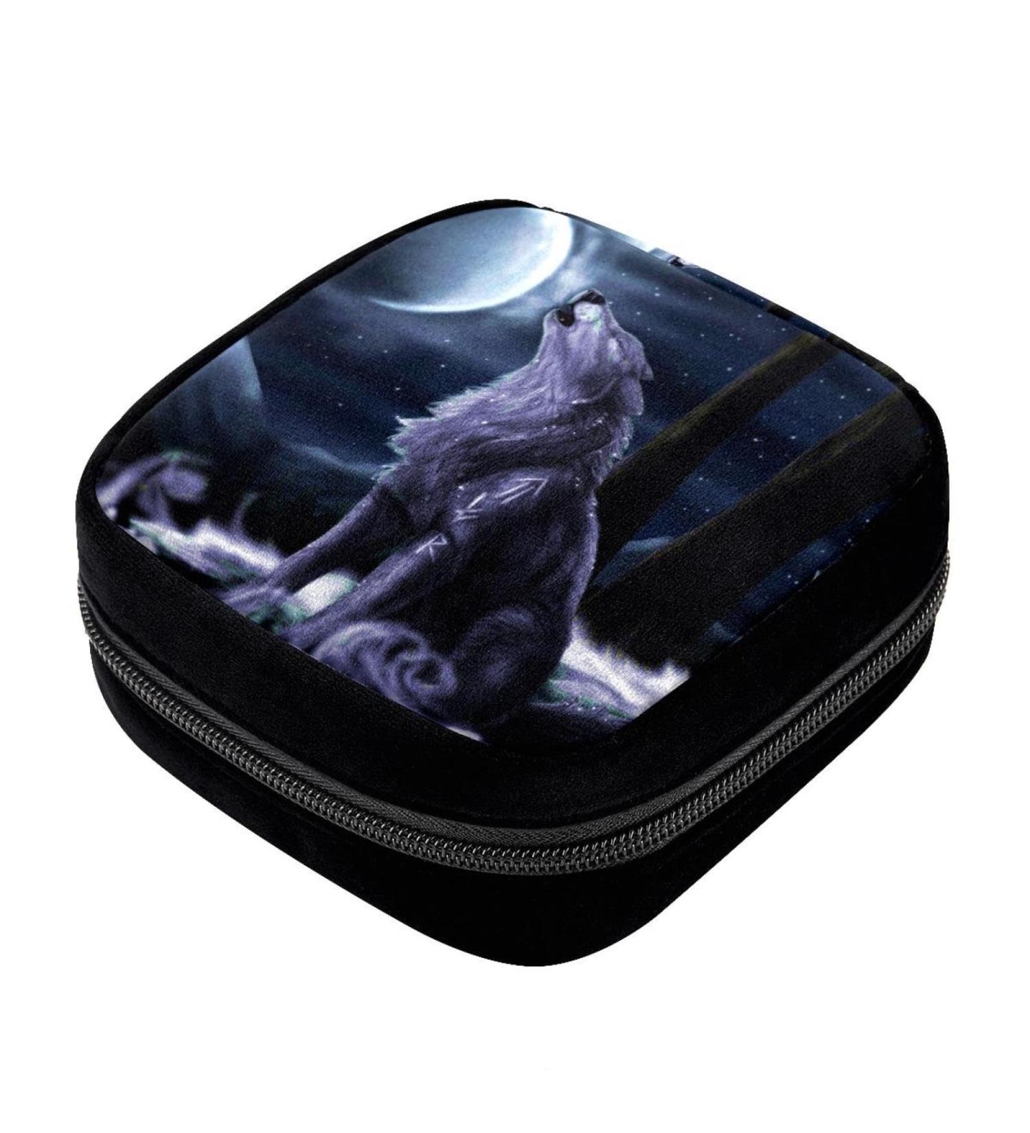 GIAPB Period Bag - Wolf Design Sanitary Napkin Storage Holder and Makeup Pouch - Buy Online on GoSupps.com