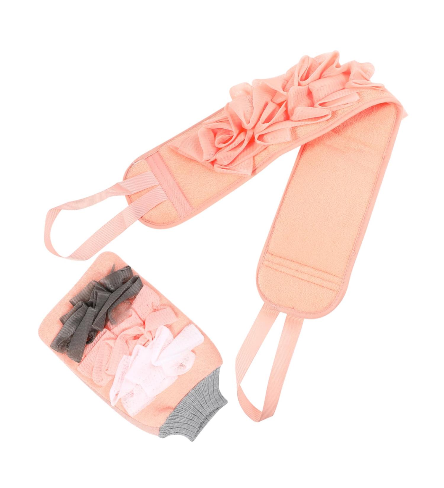 Hemoton 1 Set Bath Towel & Loofah Mitts - Pink Fiber Scrub Gloves & Body Puff - International Shipping Available - Buy Online on GoSupps.com