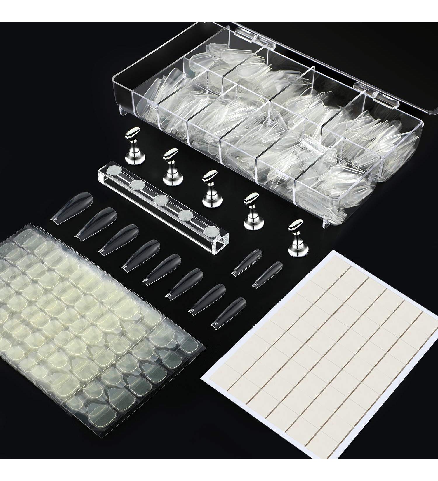 500 Pcs Clear Coffin Press On Nails with Display Stand & Adhesive Tabs - Acrylic Nail Kit with Salon Putty - Buy Online on GoSupps.com