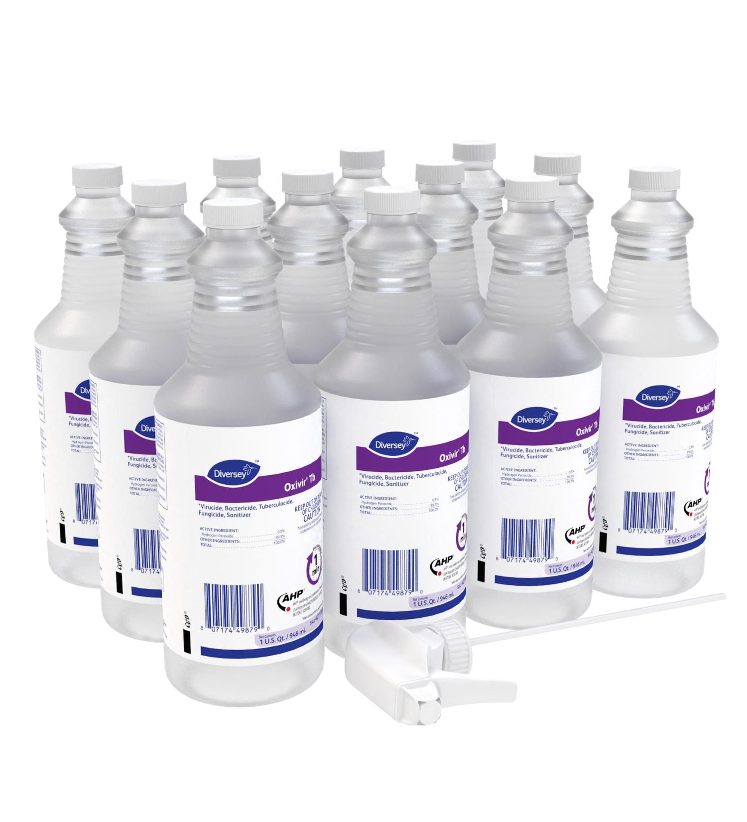 Buy Oxivir Diversey 4277285 Tb Disinfectant Cleaner - 32 oz Accelerated Hydrogen Peroxide Ready-to-Use Pack of 12 + 1 Reusable Spray Nozzle - International Shipping Available - Buy Online on GoSupps.com