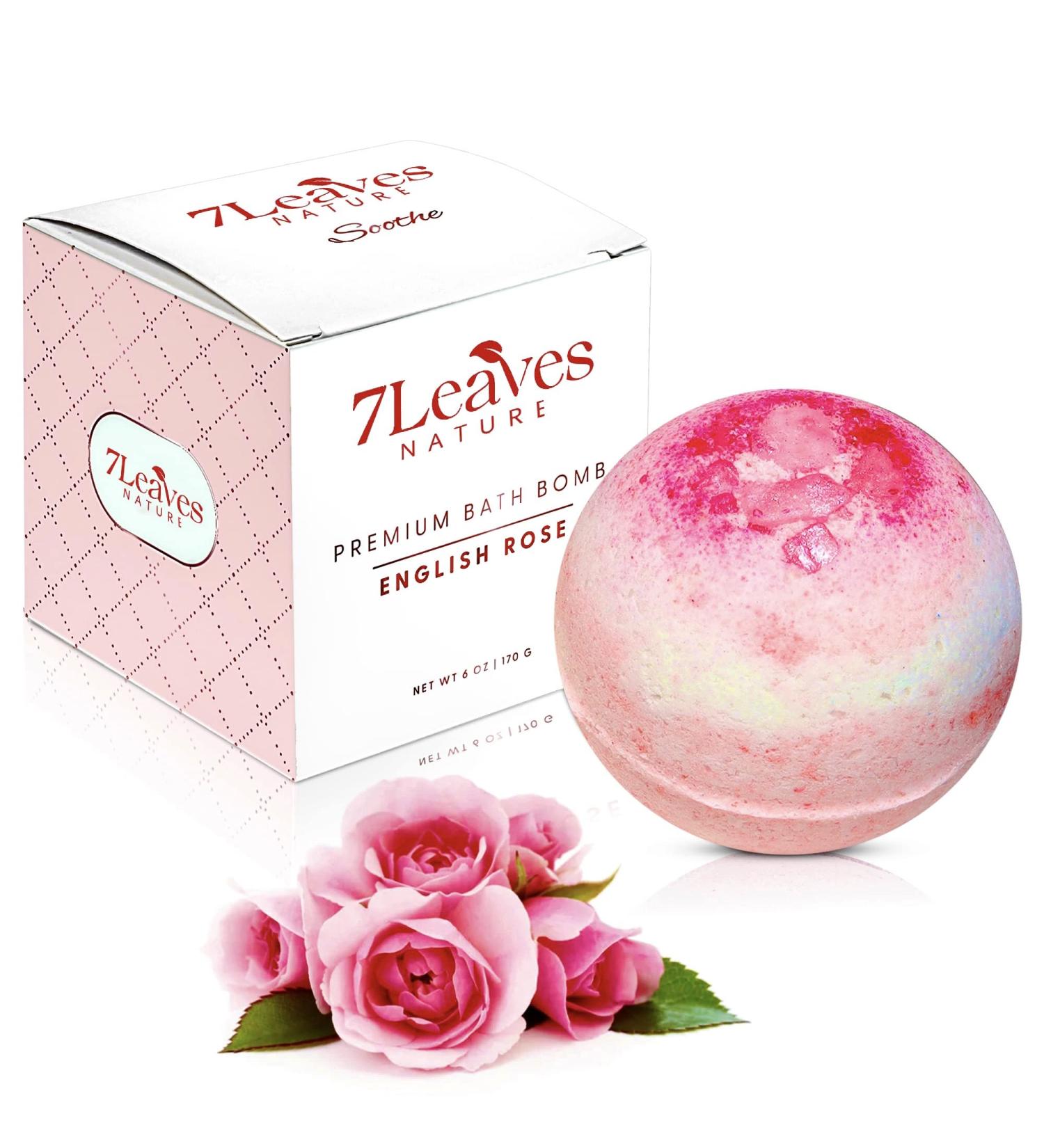 7Leaves Nature English Rose Premium Bath Bomb 6oz - All-Natural Fizzies for Moisturized Skin, Relaxing Bubble Bath - Gift Idea for Birthday, Mothers Day, Valentines, Anniversary, Christmas - Buy Online on GoSupps.com