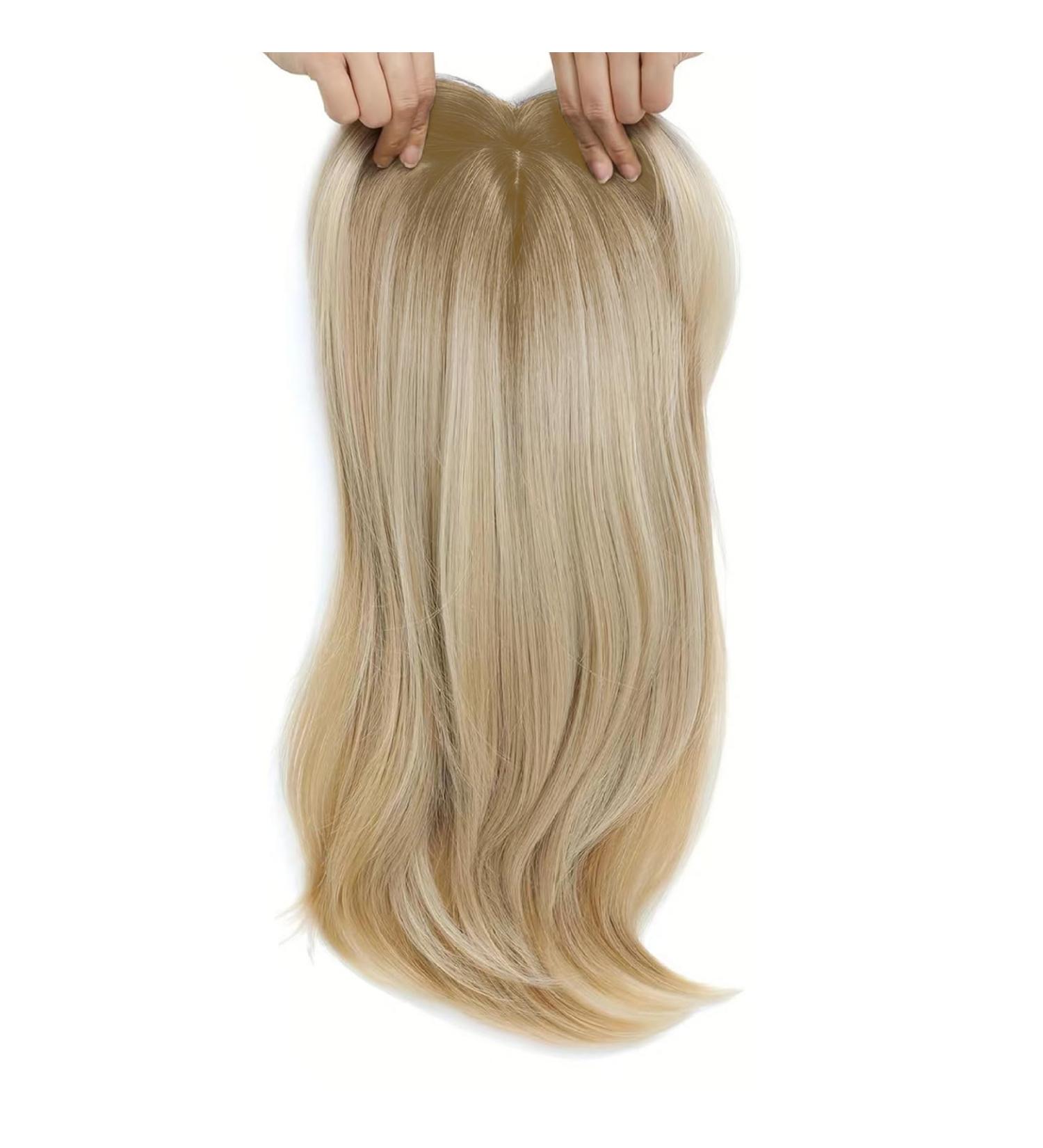 Clip in Bangs 18 In Natural Ombre Brown Blonde Curved Clip Bangs Breathable Realistic Lightweight Daily Wear Fake Fringe Human Hair Clip in Hair Pieces - Buy Online on GoSupps.com