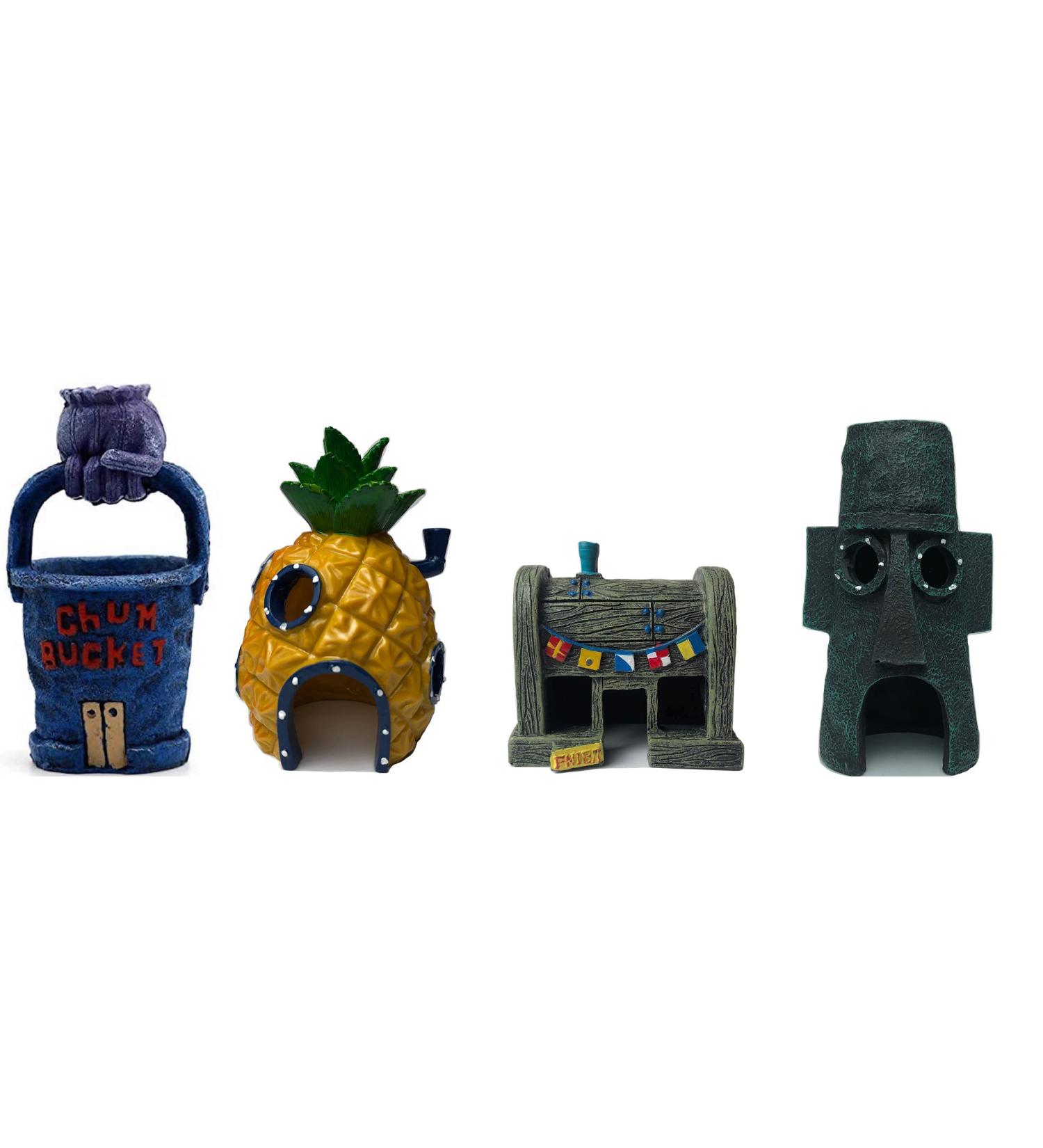 Be Sailed Spongebob Aquarium Decor - 4pcs Fun Fish Tank Ornament for Betta Fish | International Shipping - Buy Online on GoSupps.com