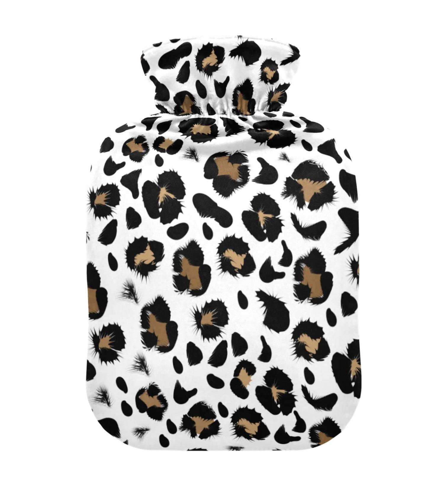 Black Brown Leopard Hot Water Bottle with Cover - 2L Pain Relief & Period Cramp Heating Pad - Buy Online on GoSupps.com