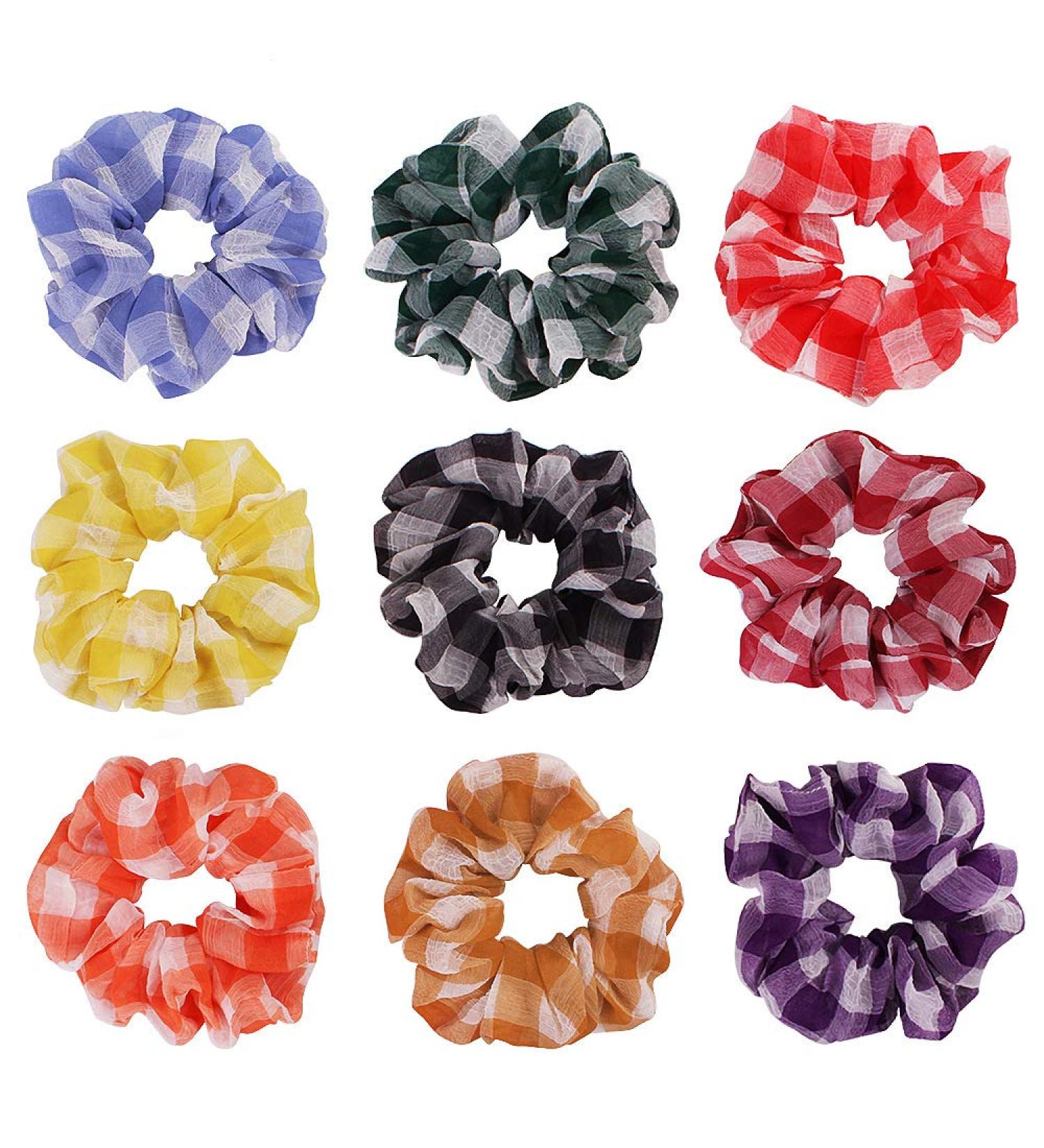 9 Pack Plaid Cotton Scrunchies Gingham Hair Bands for Women and Girls - Buy Online on GoSupps.com