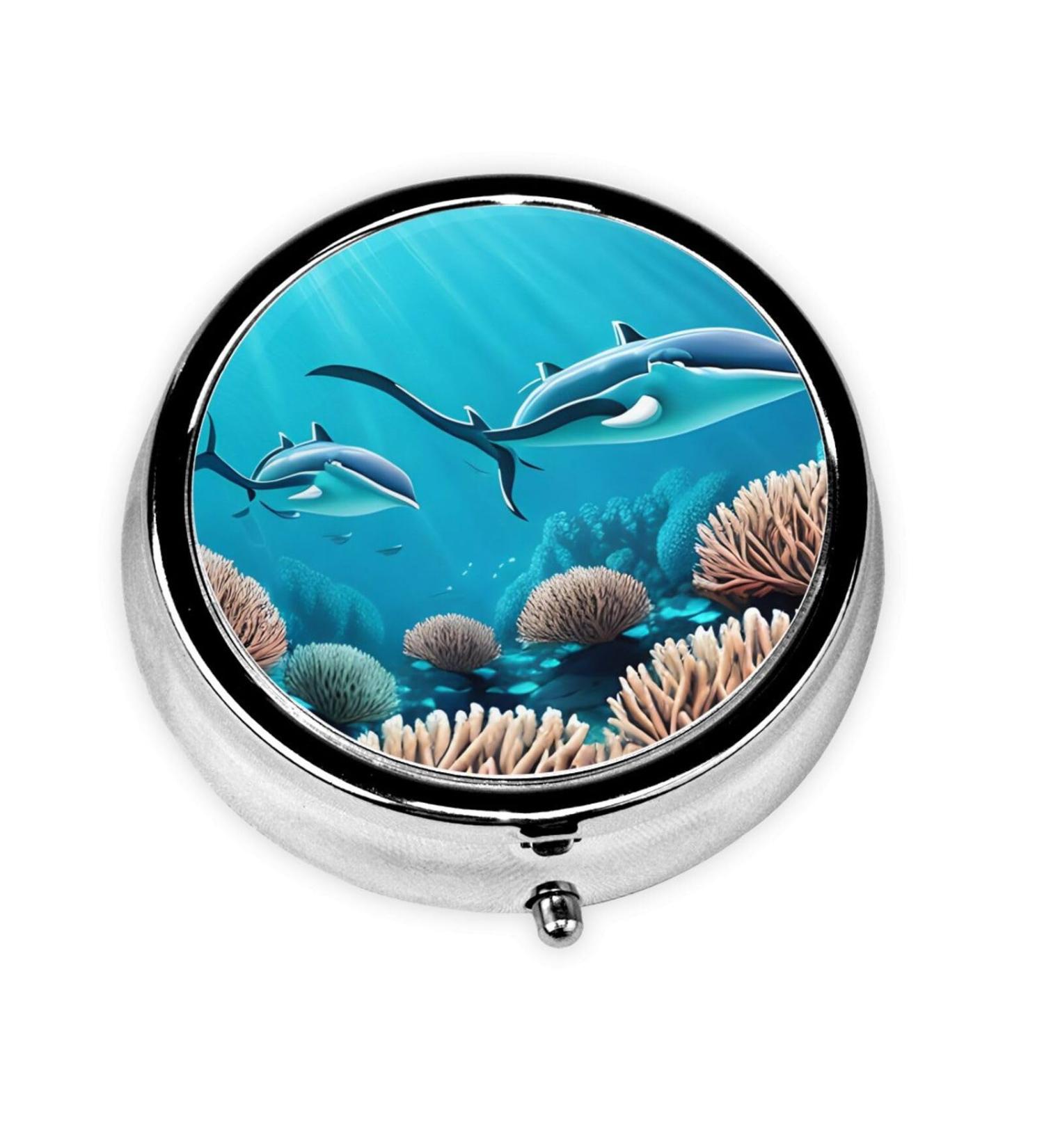 Deep Sea Whales Round Pill Box | 3 Compartment Travel Organizer | Portable Pill Box for Easy Travel - Buy Online on GoSupps.com