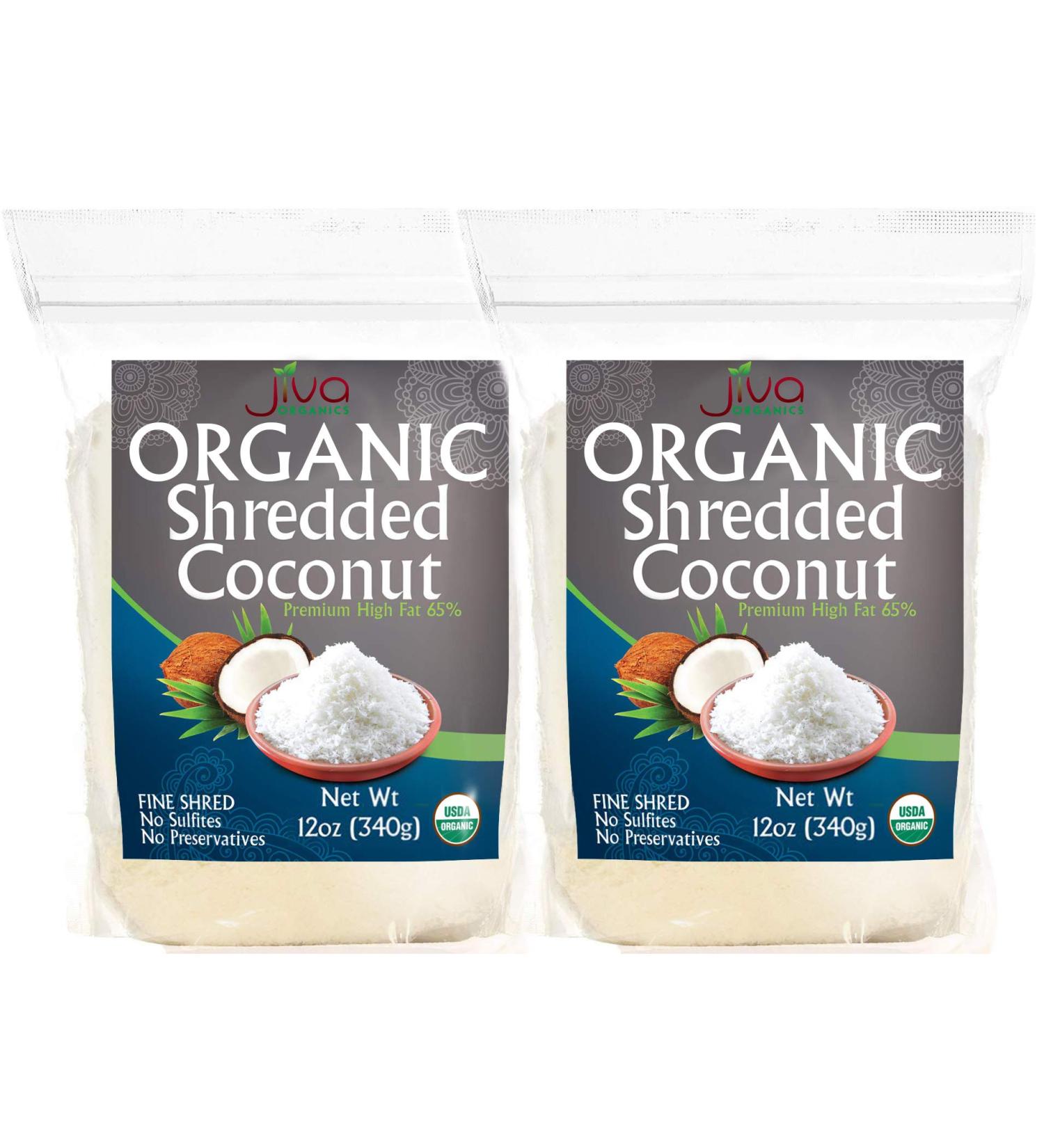 Organic Shredded Coconut Unsweetened 12oz (Pack of 2) | Desiccated Flakes | Premium Full Fat | Gluten-Free, Non-GMO, Keto Paleo Friendly for Baking | by Jiva Organics
