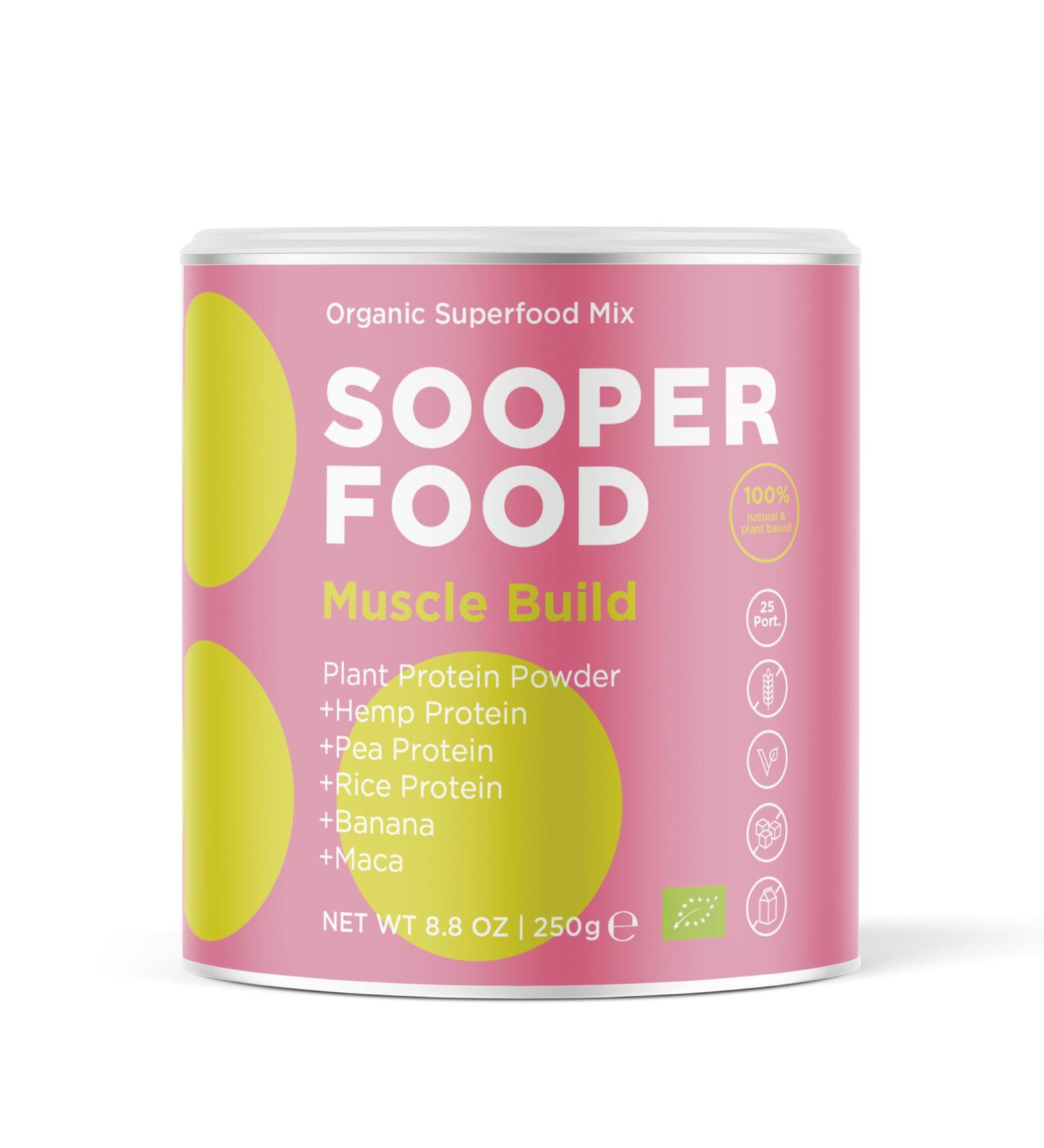 Sooper Food Muscle Build Protein 250g - Bio Vegan Superfood Boost Essential Amino Acids Plant-Based Protein Alternative - Pea & Hemp Protein - Buy Online on GoSupps.com