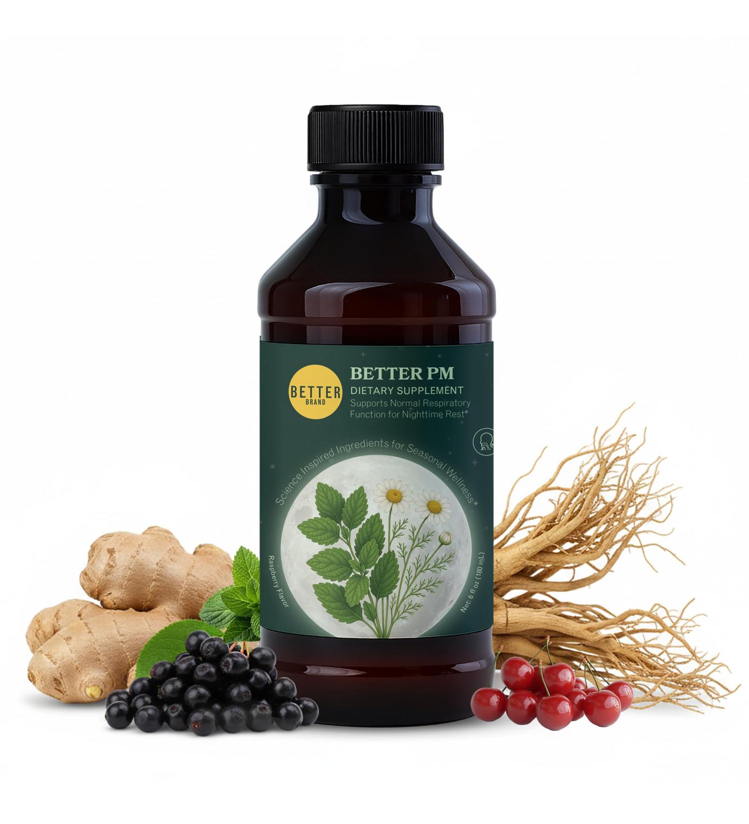 Betterbrand BetterPM Nighttime Wellness Syrup Natural Sleep, Calm & Immune Support with Elderberry, Magnesium Glycinate, Valerian, Tart Cherry, L-Theanine & Chamomile - Buy Online on GoSupps.com