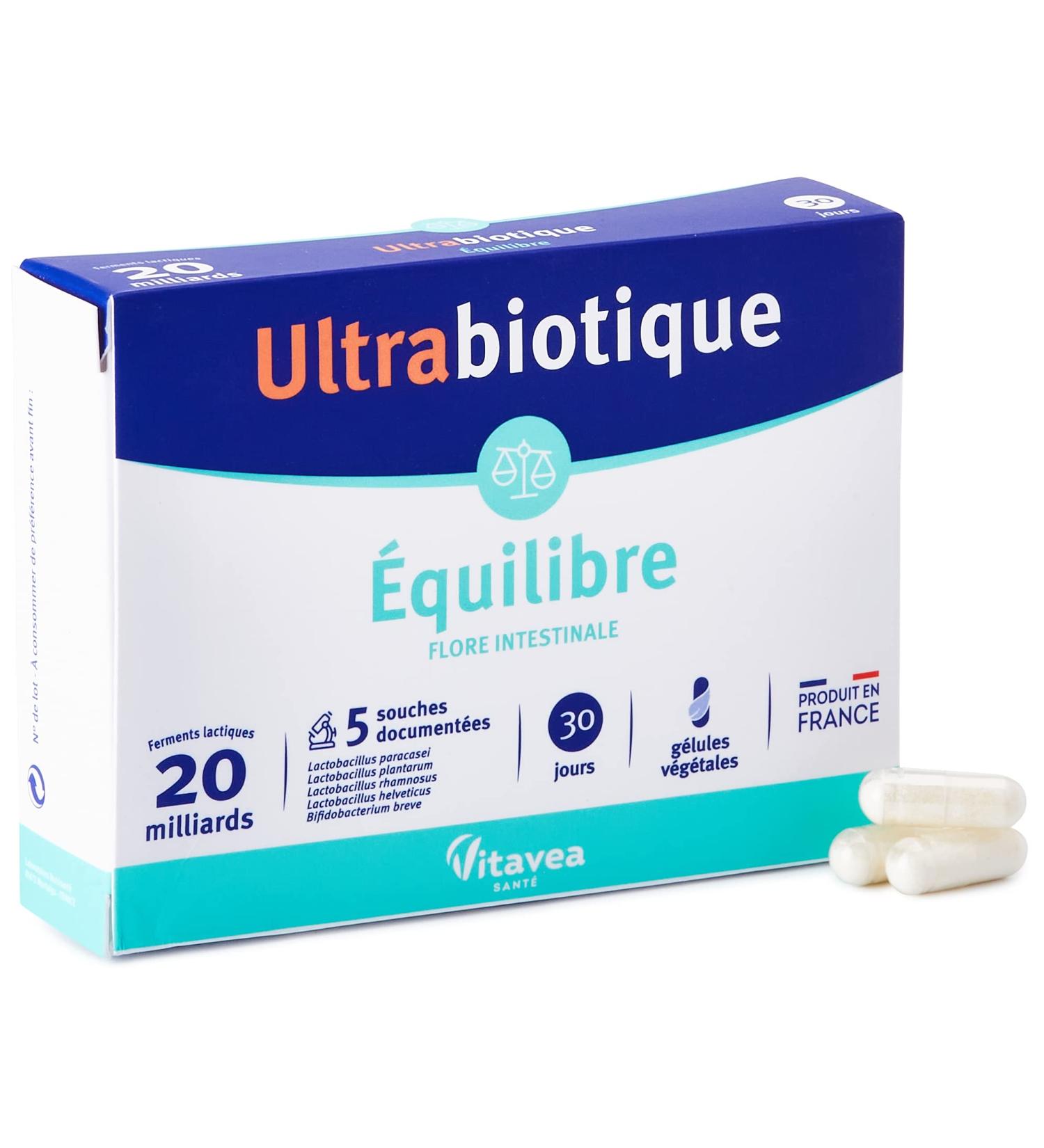  Vitavea Ultrabiotique - Dietary supplement for balanced gut flora - Probiotics - 20 billion live cultures - 5 documented strains - 30 capsules - 1 month supply - Made in France - Buy Online on GoSupps.com