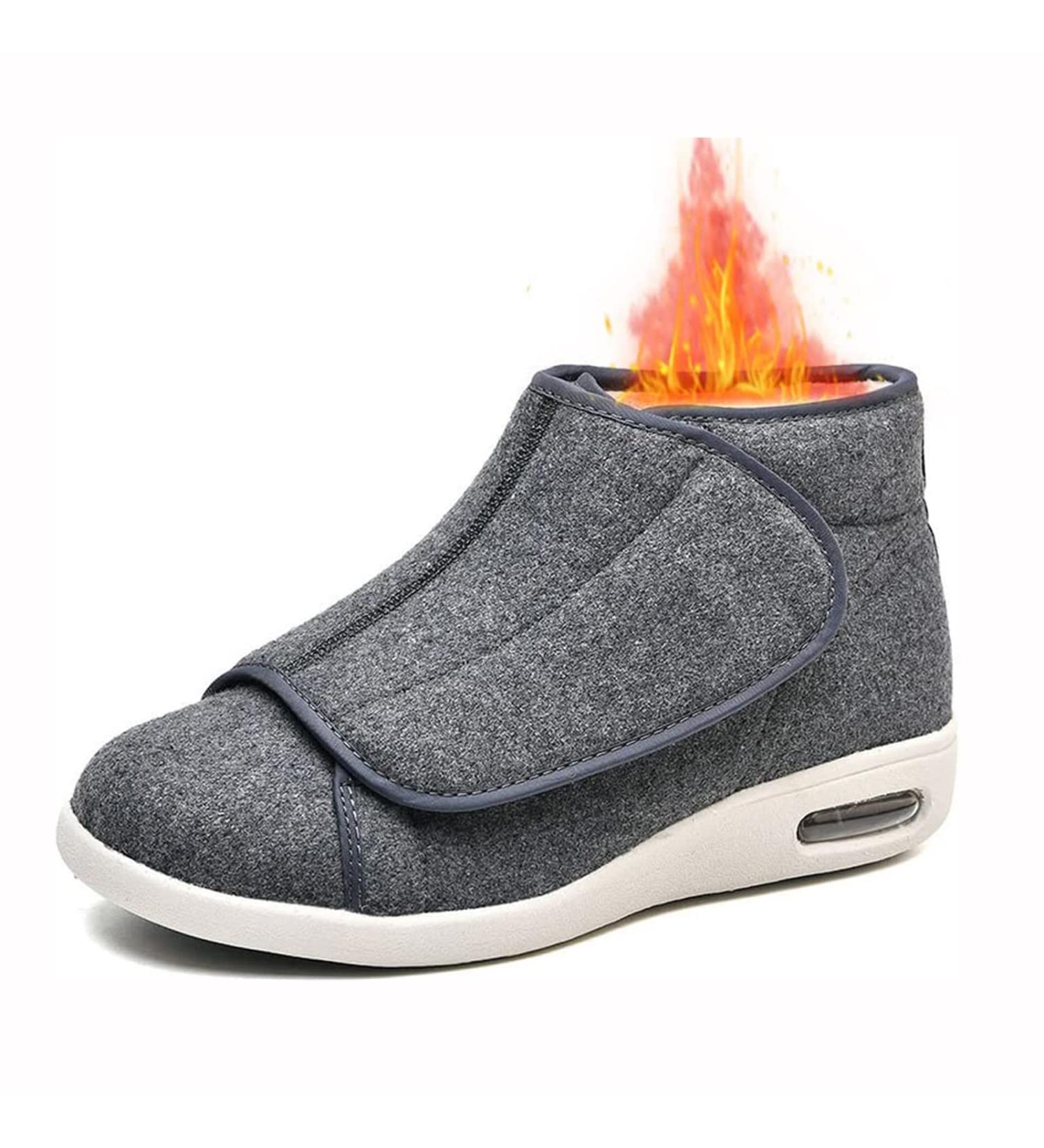 FZYUAN Winter Diabetic Slippers for Swollen Feet | Extra Wide Orthopedic Walking Shoes | Adjustable Non-Slip Elderly Arthritis Shoes - Grey (Women 12/Men 9) - Buy Online on GoSupps.com