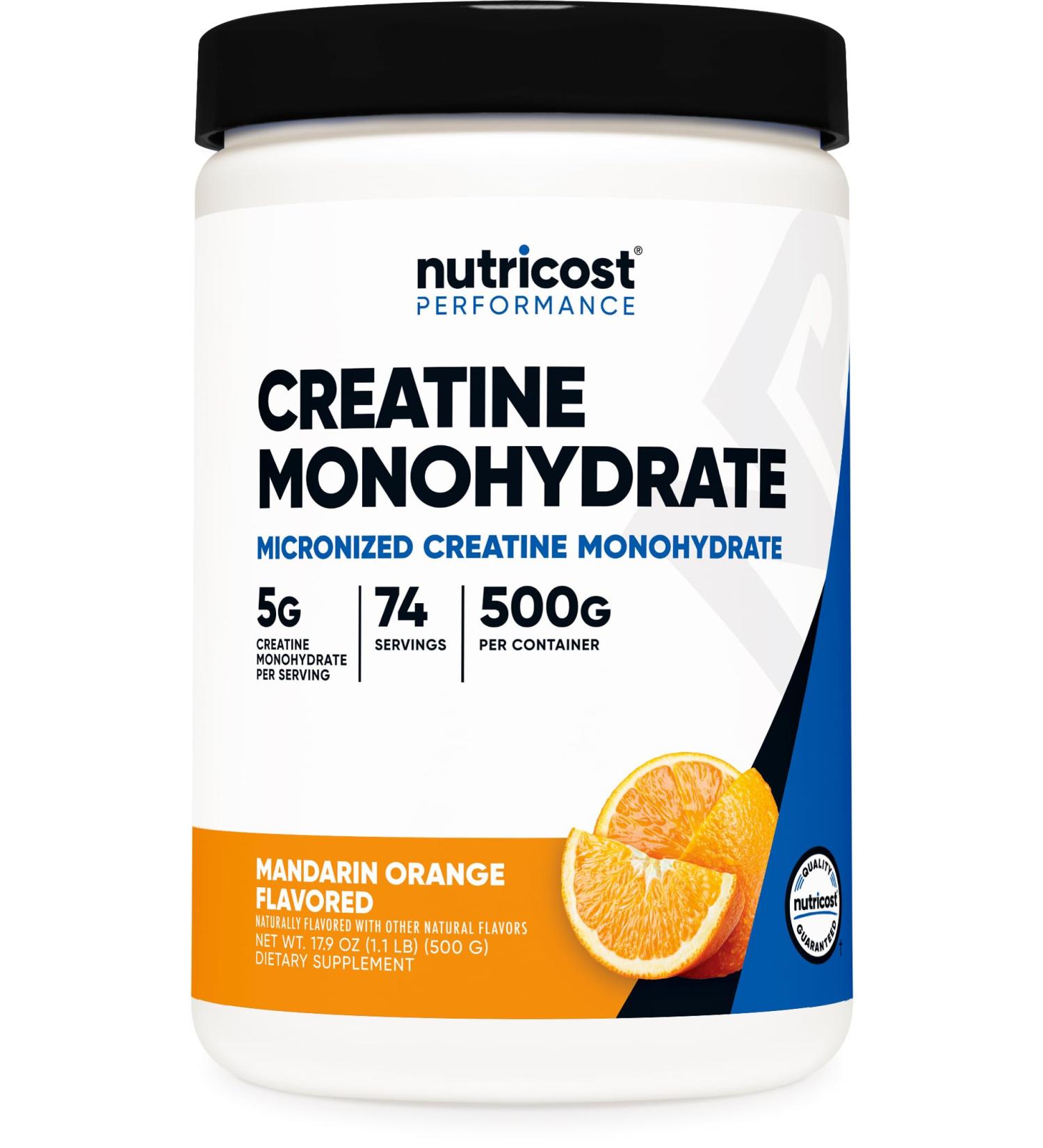 Nutricost Creatine Monohydrate Powder - Mandarin Orange Flavor 500g | Vegan Non-GMO Gluten Free Micronized Creatine Supplement - Buy Online on GoSupps.com