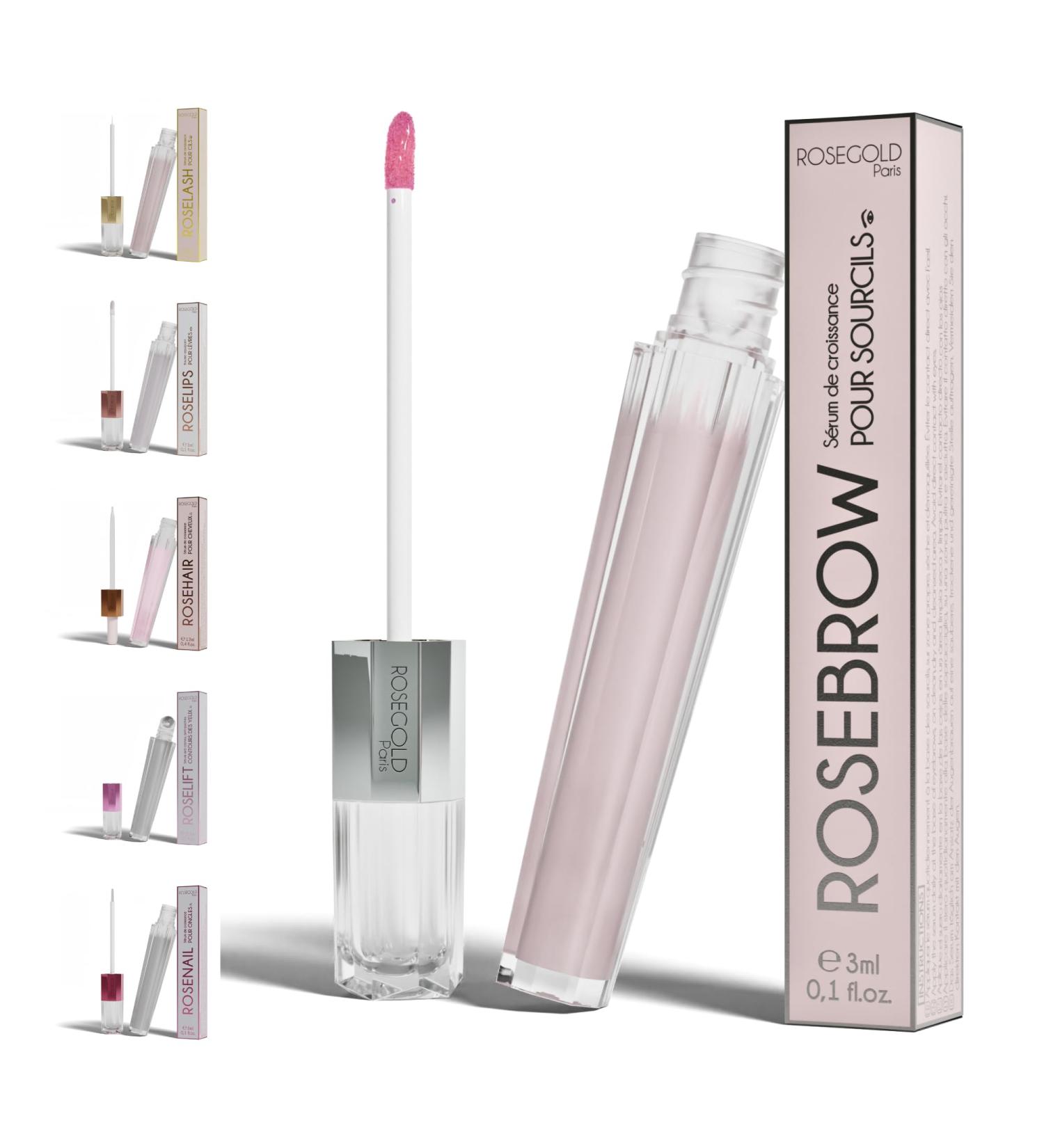 ROSEBROW Natural Eyebrow Growth Serum by ROSEGOLD Eyebrow Serum Grows + Fuller + Longer + Thicker Made in France Hormone-Free Vegan (1 Month Treatment) - Buy Online on GoSupps.com