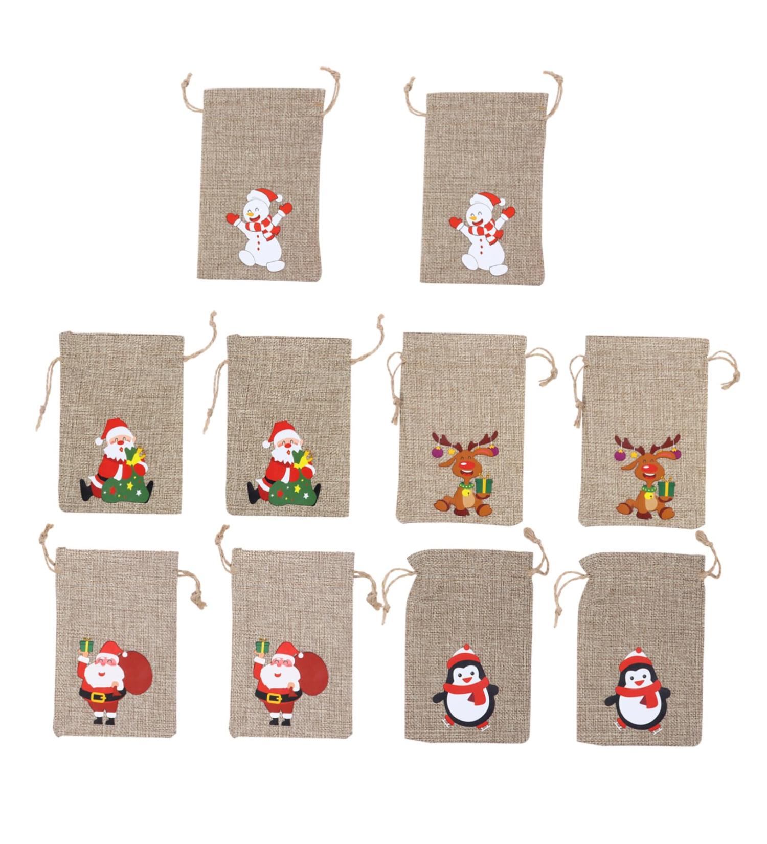 LALAFINA 10pcs Christmas Drawstring Bag Candy Bags Snack Bags Packing Bag Xmas Drawstring Bag Linen - Buy Online on GoSupps.com